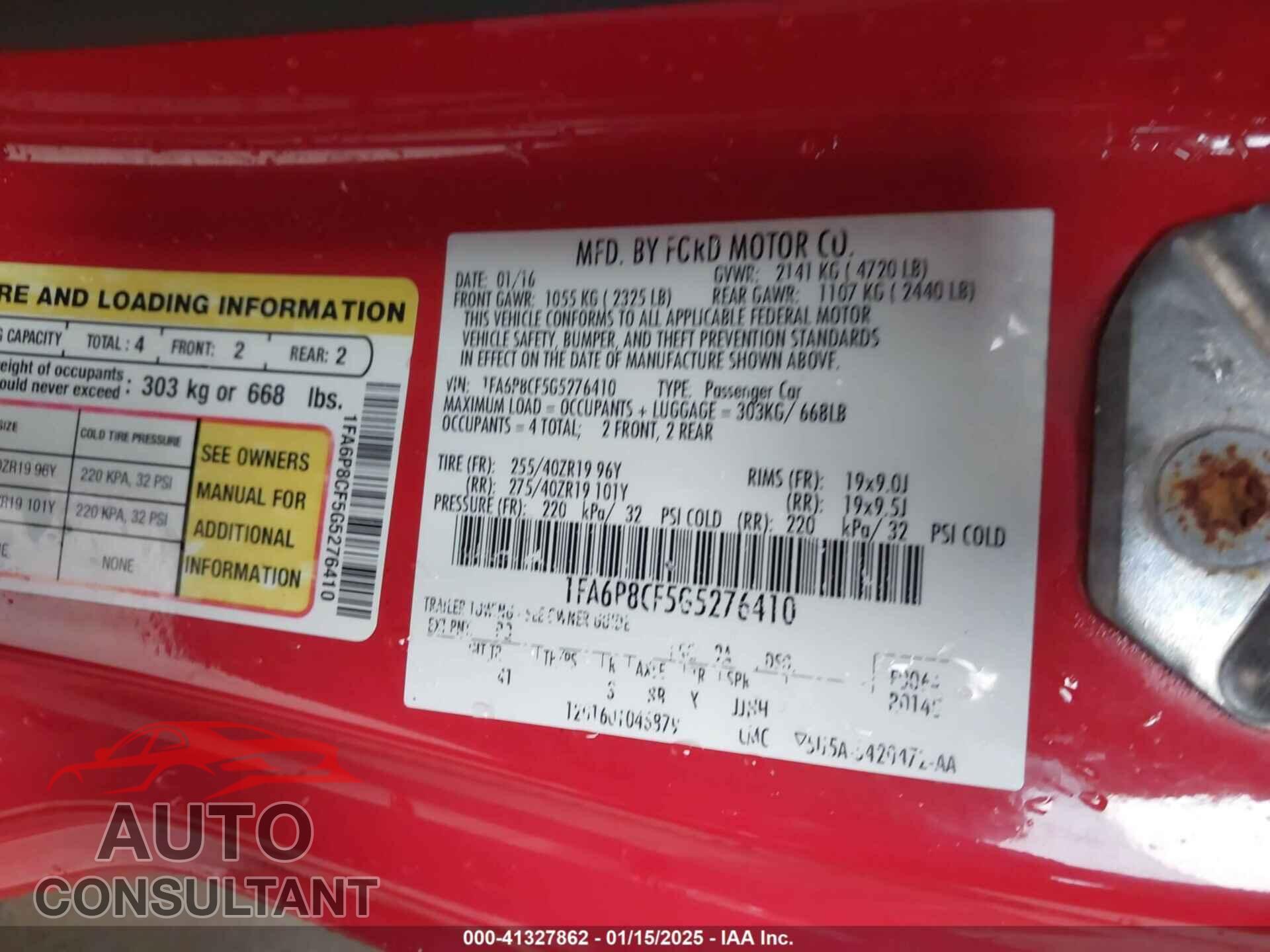 FORD MUSTANG 2016 - 1FA6P8CF5G5276410