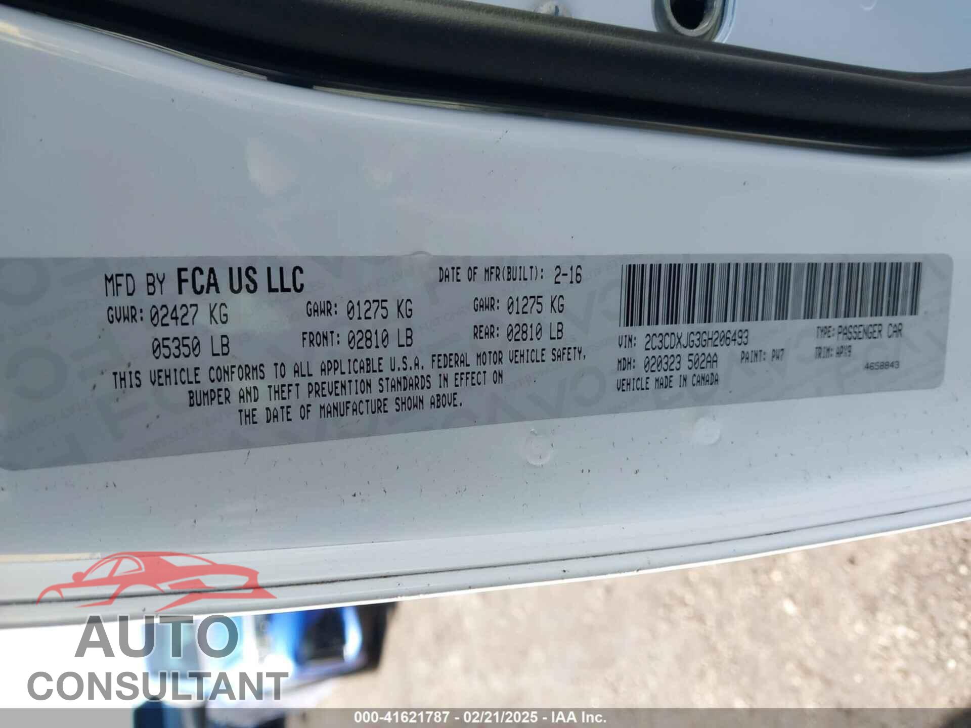 DODGE CHARGER 2016 - 2C3CDXJG3GH206493