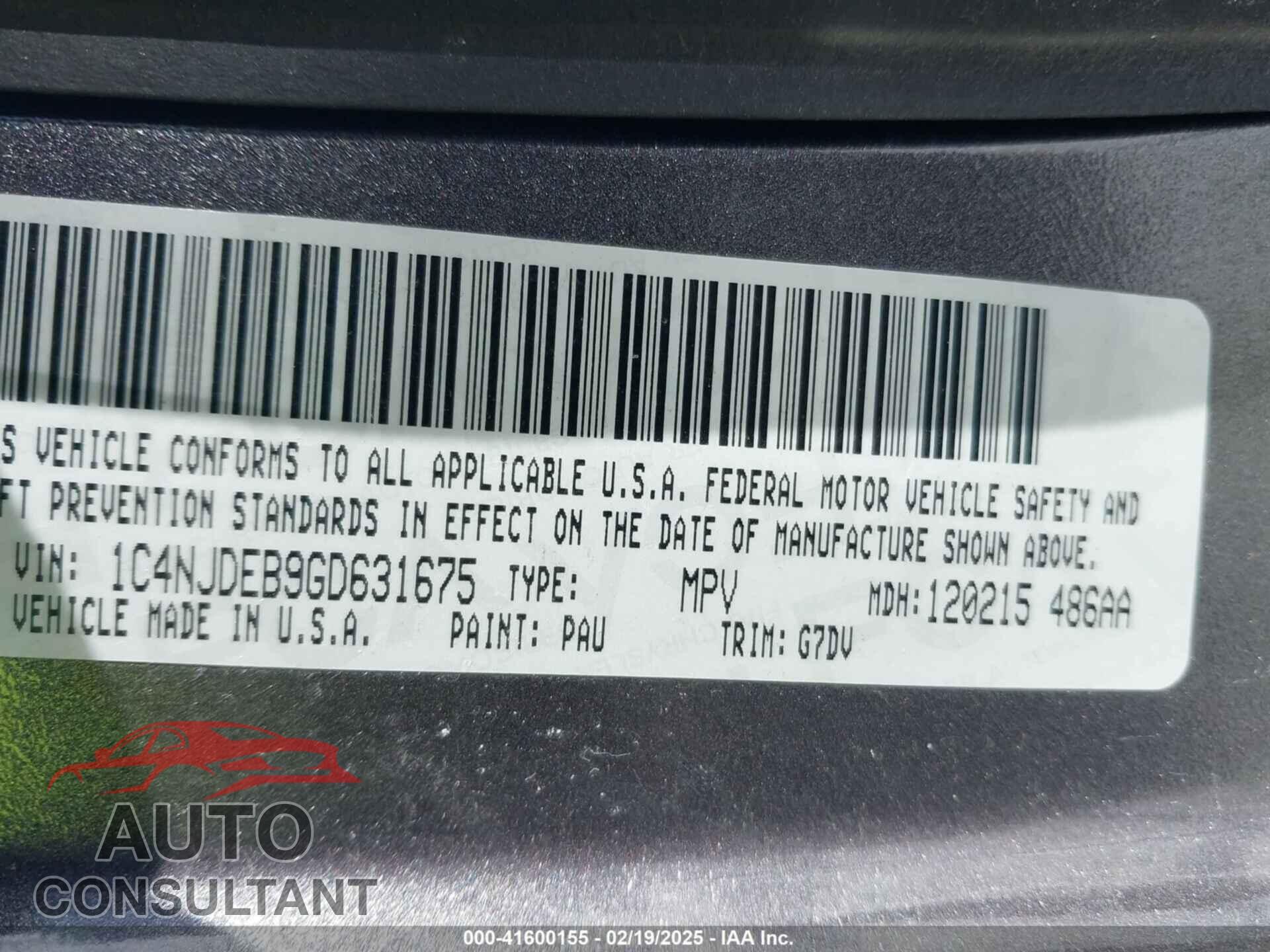 JEEP COMPASS 2016 - 1C4NJDEB9GD631675