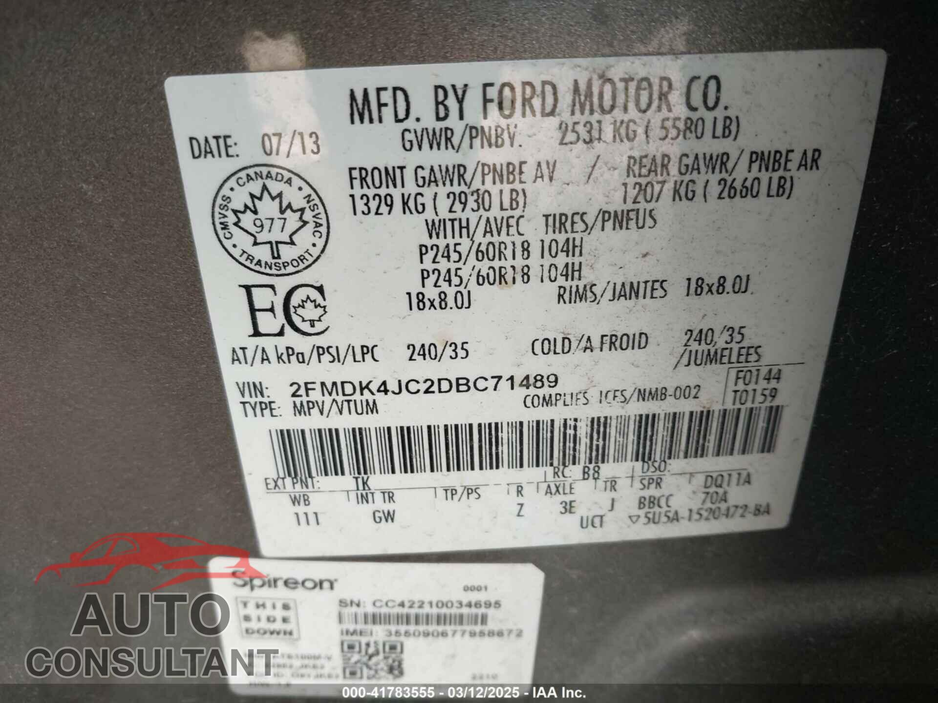 FORD EDGE 2013 - 2FMDK4JC2DBC71489