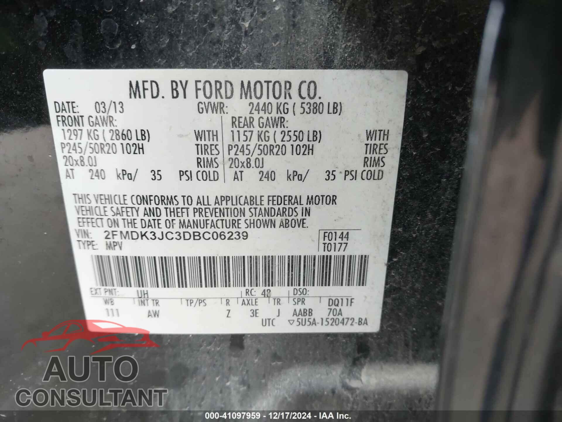 FORD EDGE 2013 - 2FMDK3JC3DBC06239