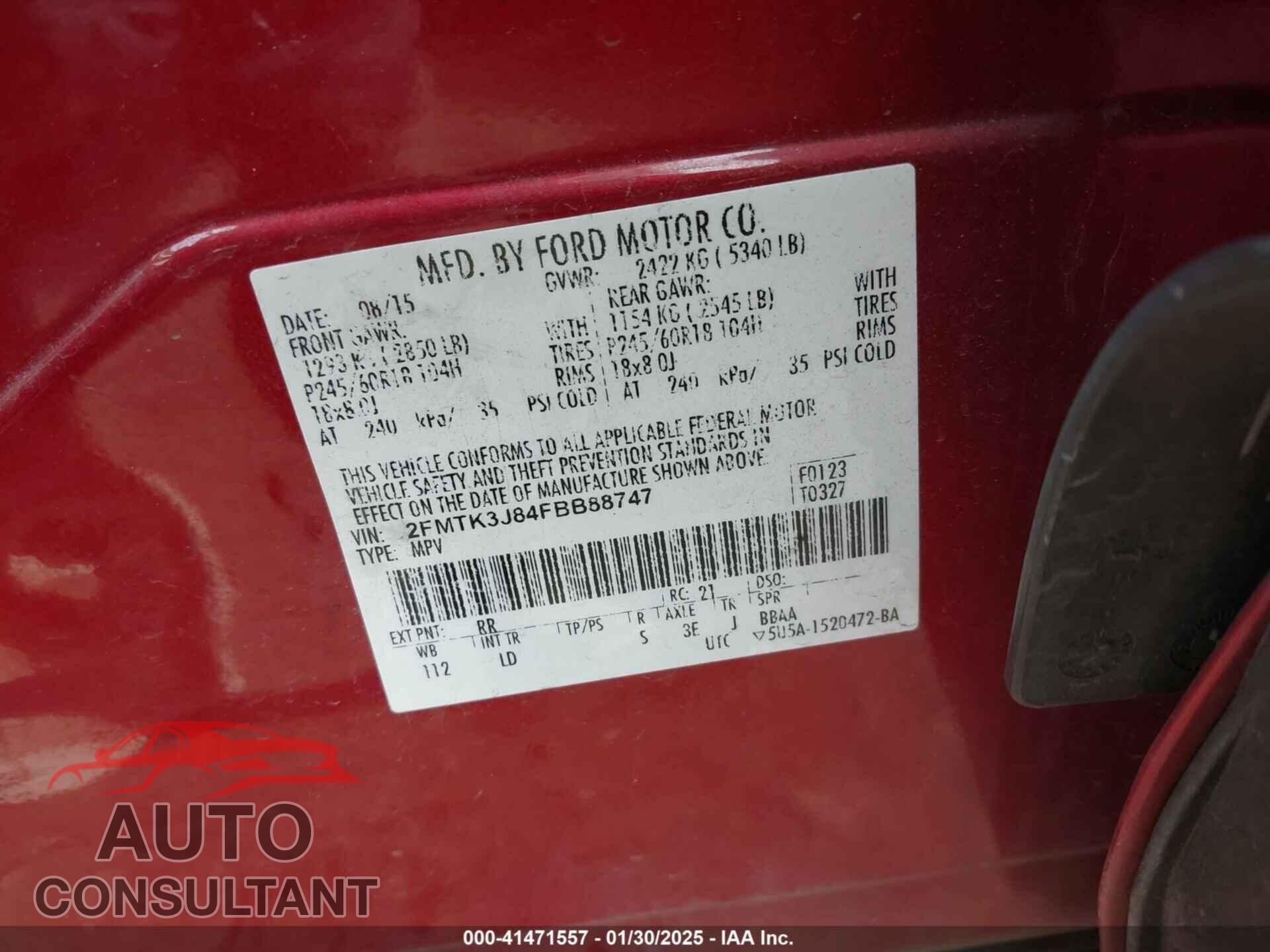 FORD EDGE 2015 - 2FMTK3J84FBB88747