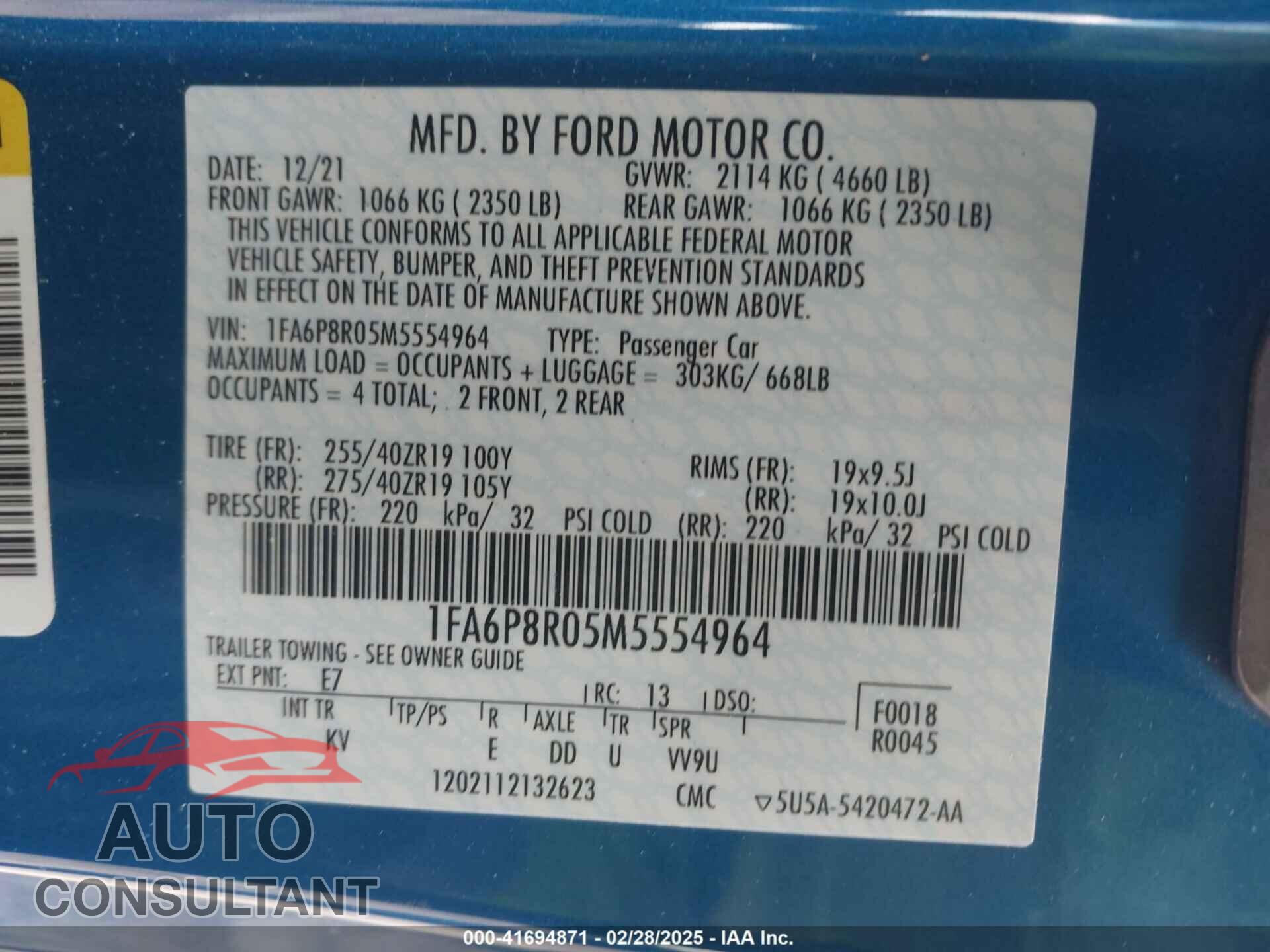 FORD MUSTANG 2021 - 1FA6P8R05M5554964
