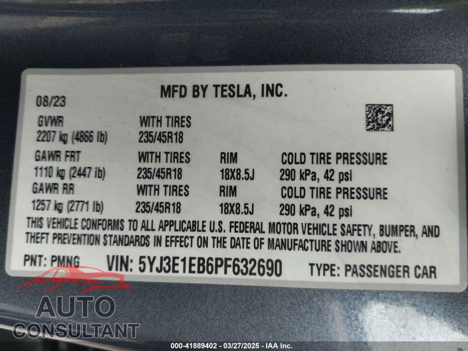 TESLA MODEL 3 2023 - 5YJ3E1EB6PF632690
