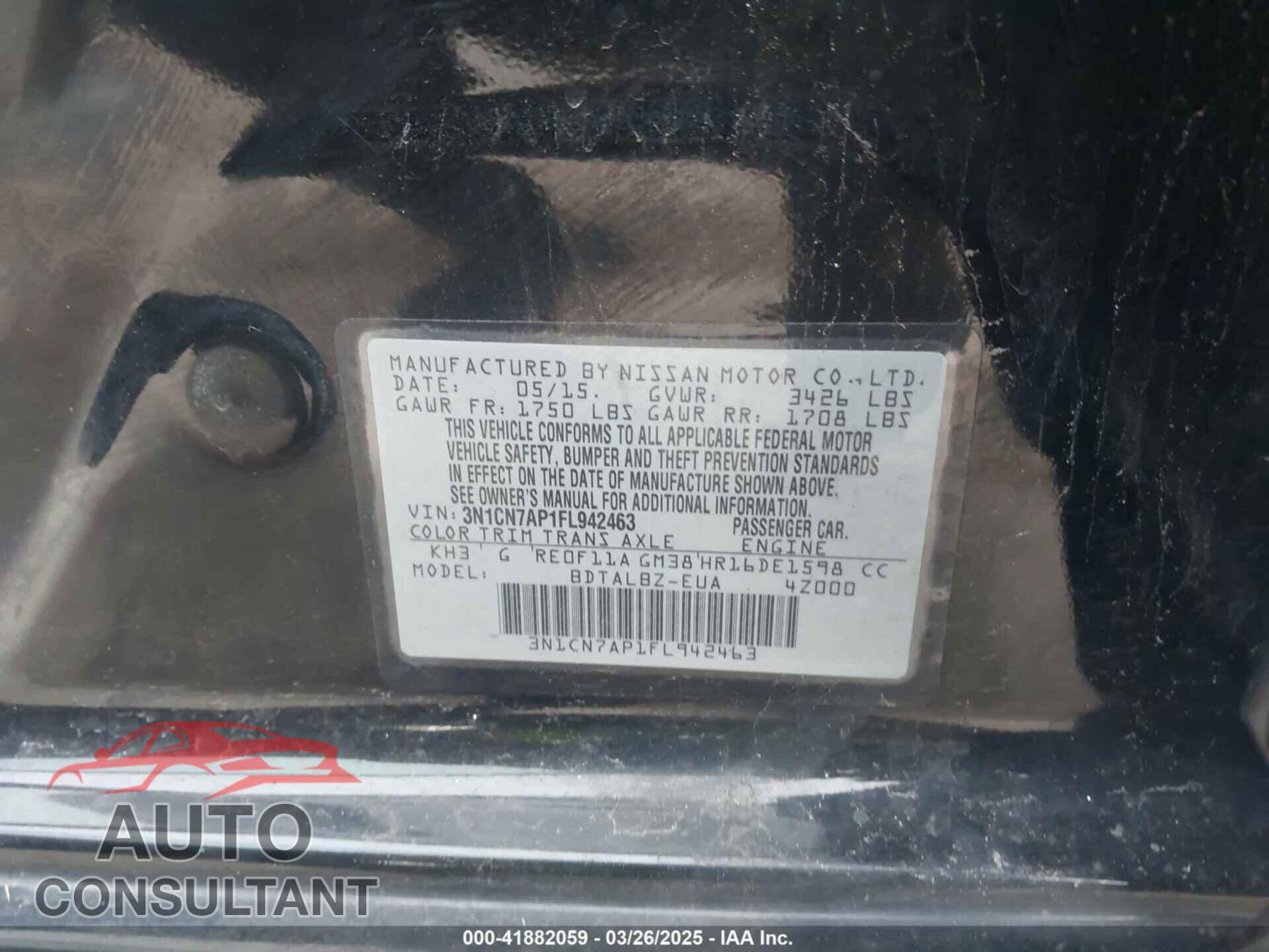 NISSAN VERSA 2015 - 3N1CN7AP1FL942463