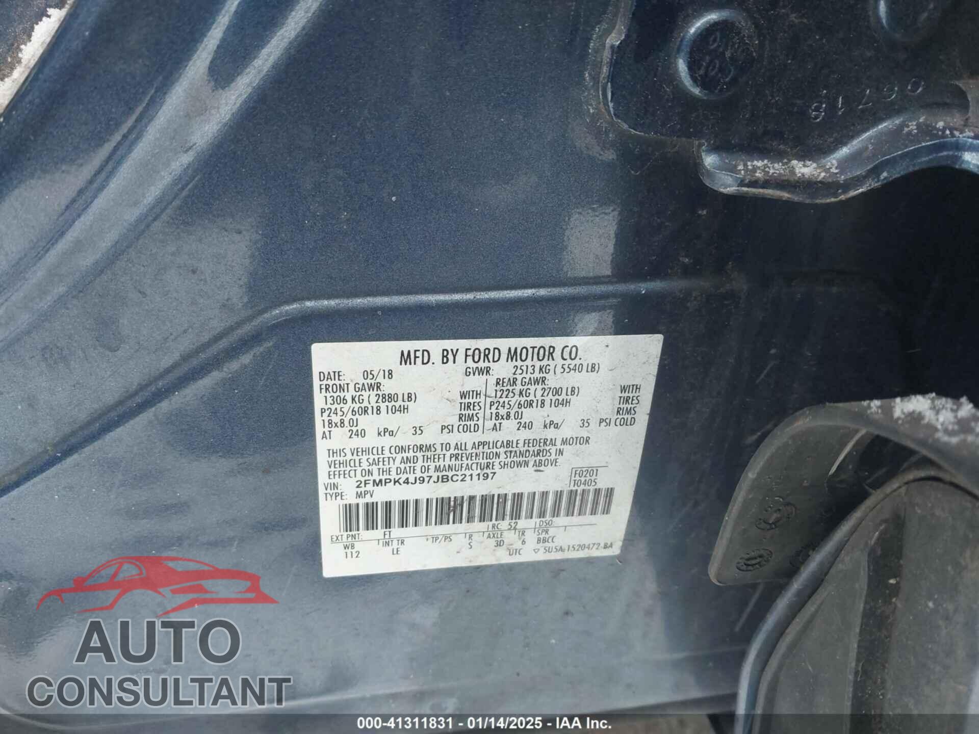 FORD EDGE 2018 - 2FMPK4J97JBC21197