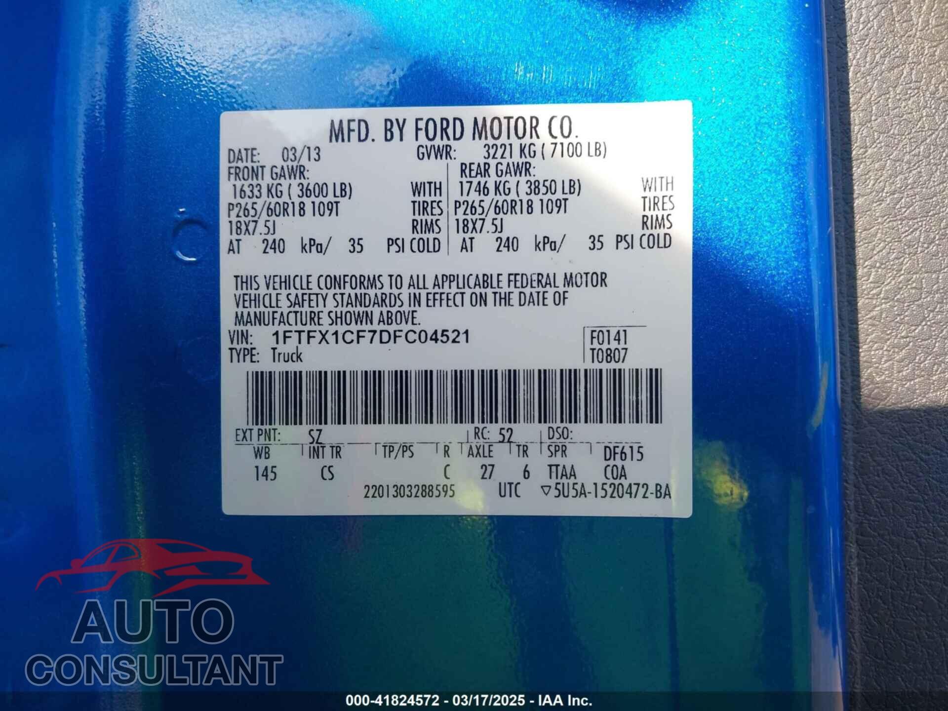 FORD F-150 2013 - 1FTFX1CF7DFC04521