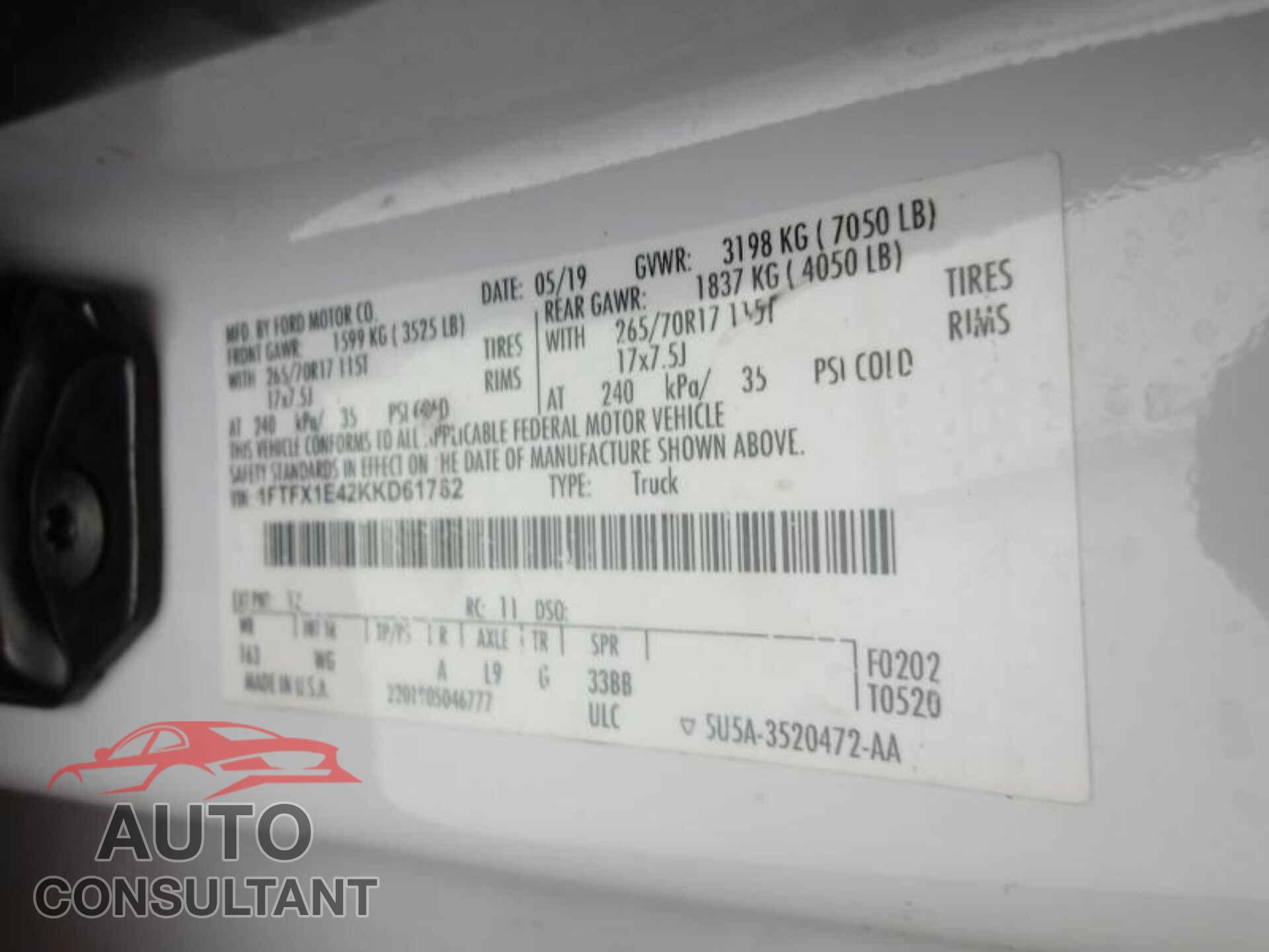 FORD F-150 2019 - 1FTFX1E42KKD61762