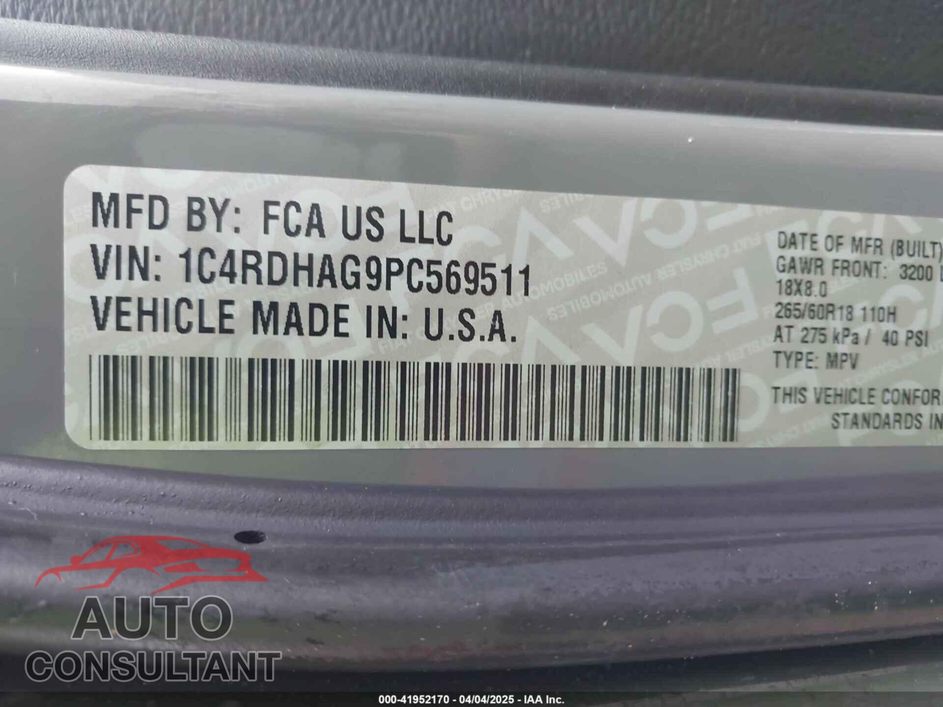 DODGE DURANGO 2023 - 1C4RDHAG9PC569511