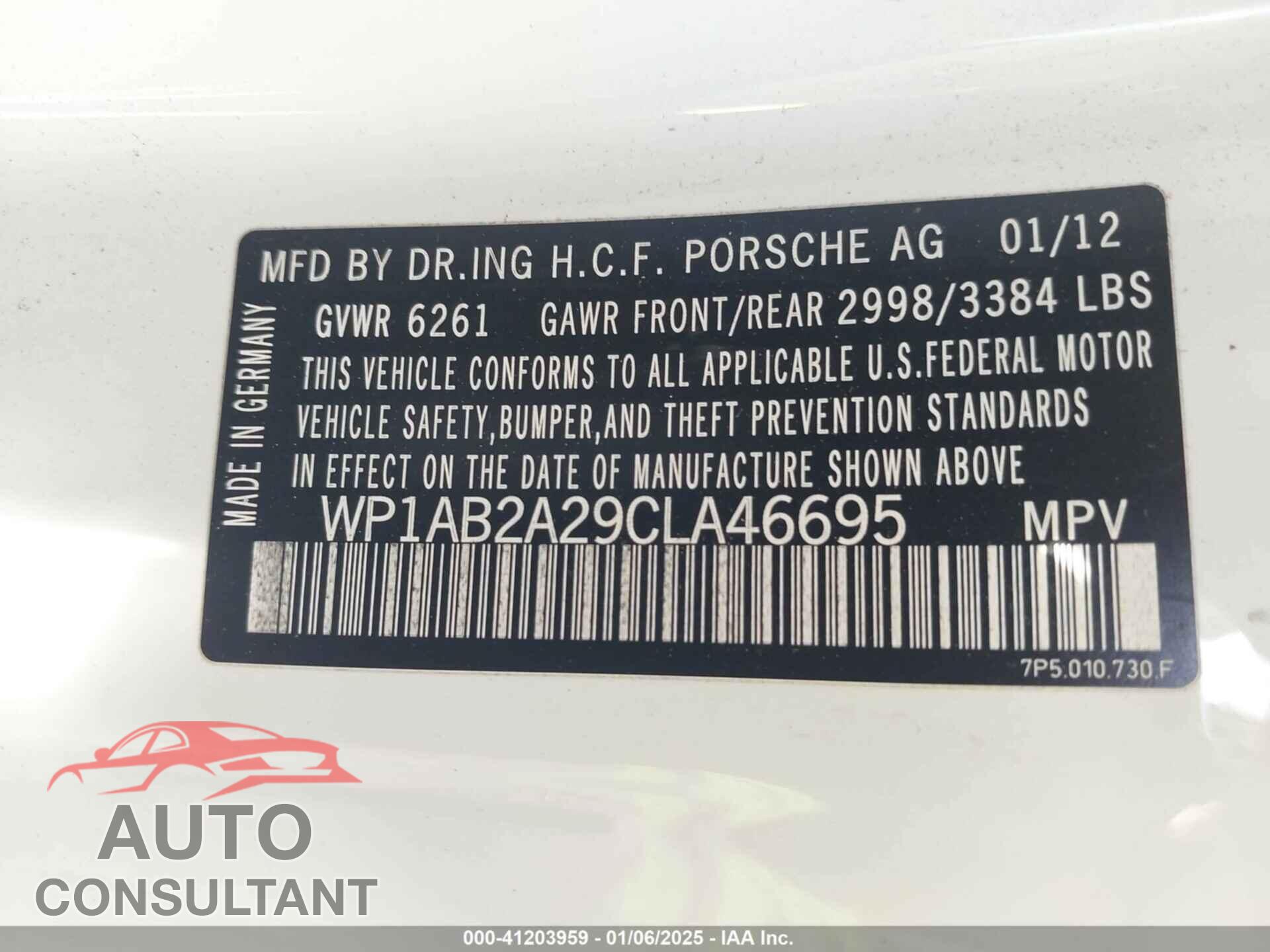PORSCHE CAYENNE 2012 - WP1AB2A29CLA46695