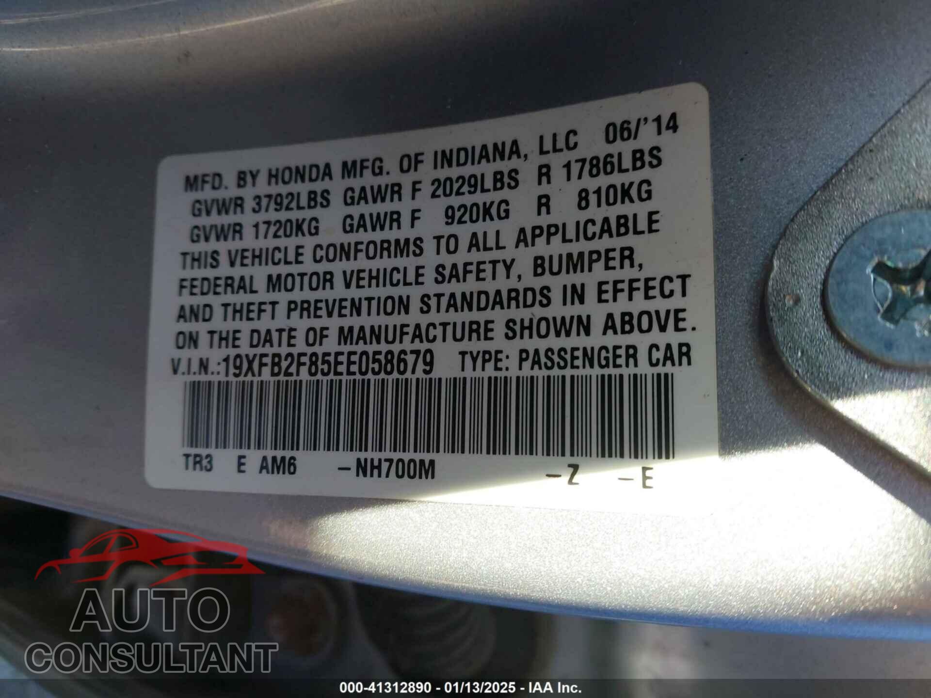 HONDA CIVIC 2014 - 19XFB2F85EE058679