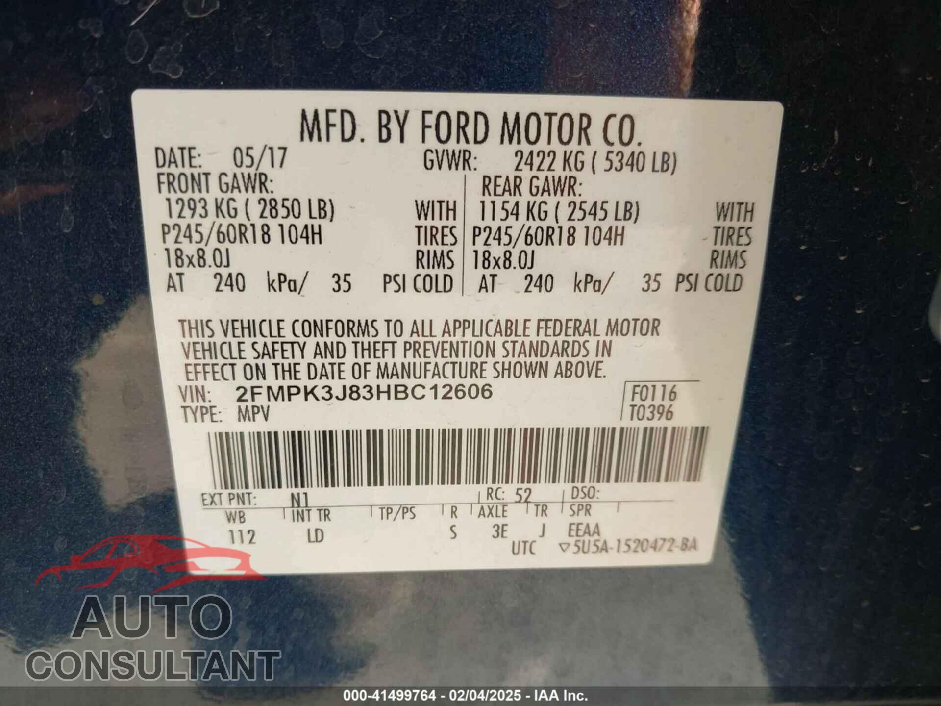FORD EDGE 2017 - 2FMPK3J83HBC12606