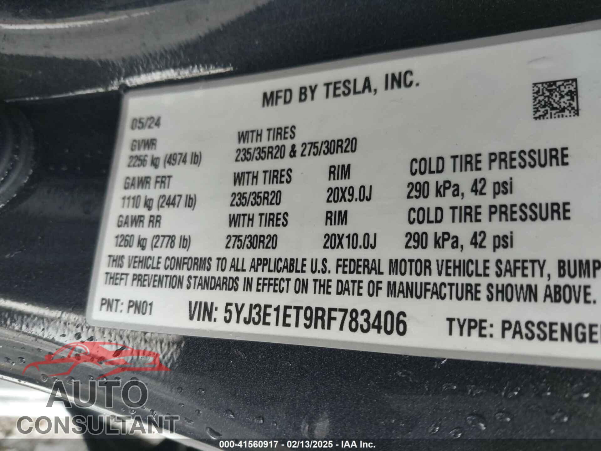 TESLA MODEL 3 2024 - 5YJ3E1ET9RF783406