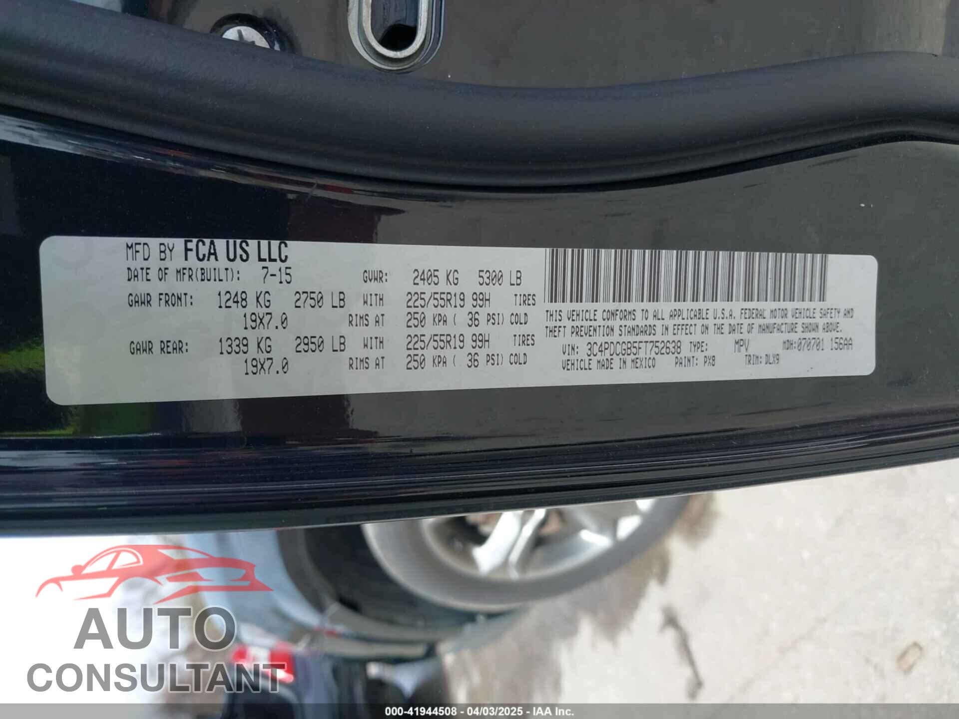DODGE JOURNEY 2015 - 3C4PDCGB5FT752638