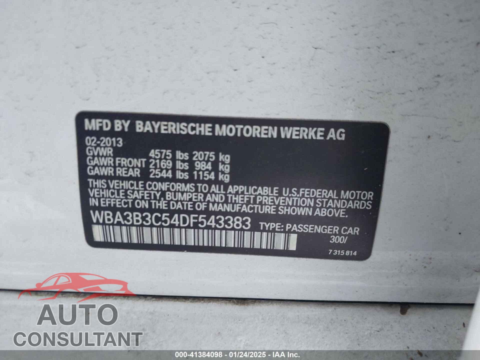 BMW 328I 2013 - WBA3B3C54DF543383