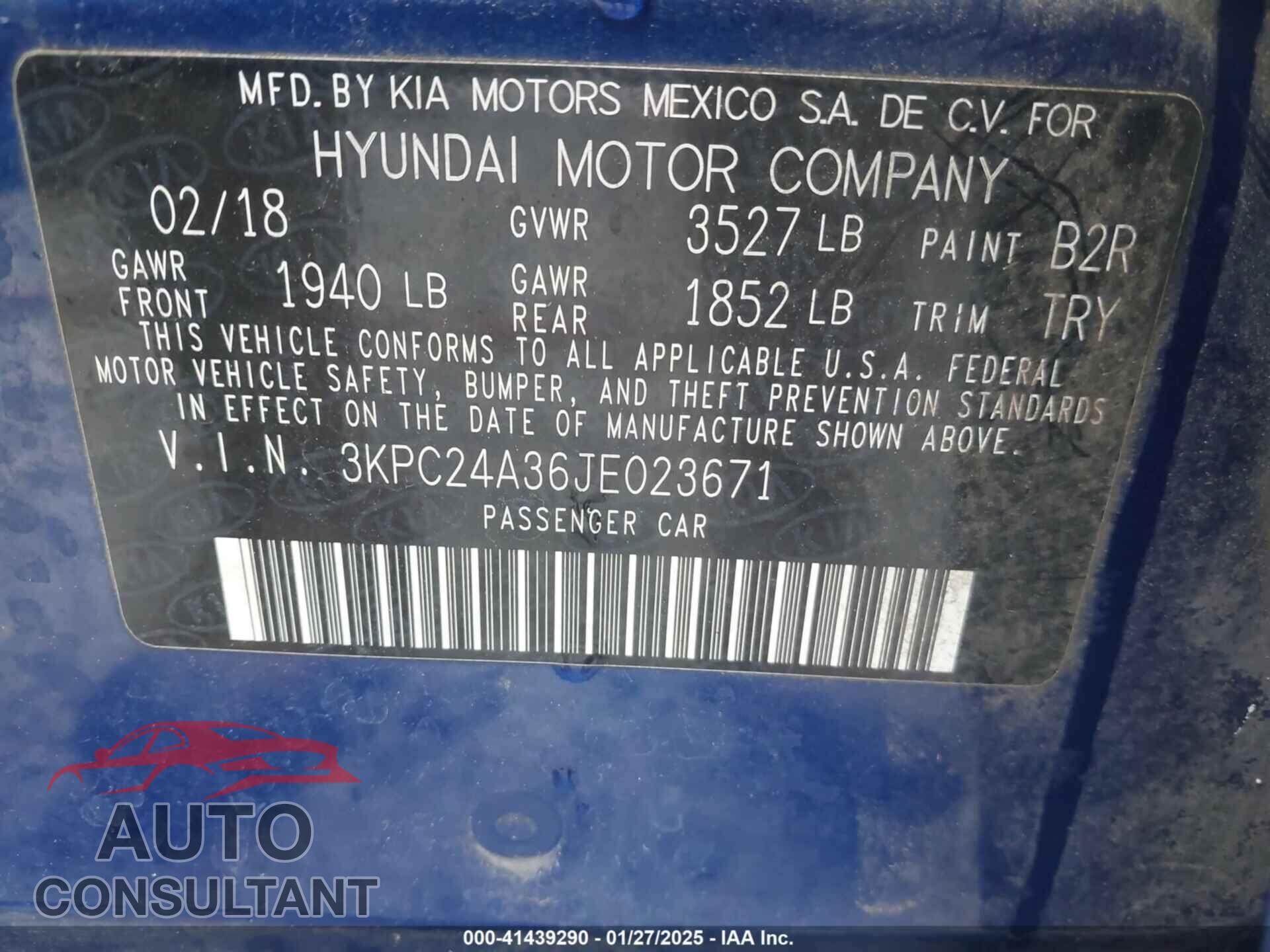 HYUNDAI ACCENT 2018 - 3KPC24A36JE023671