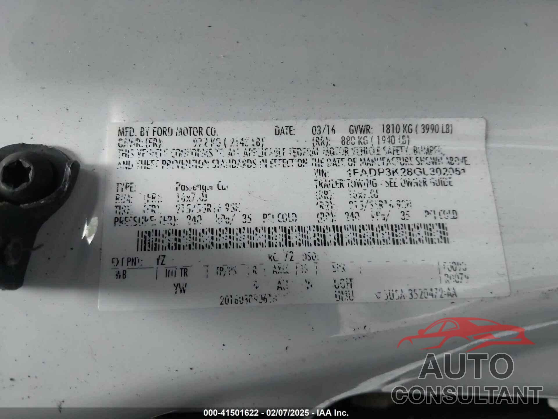 FORD FOCUS 2016 - 1FADP3K28GL302051