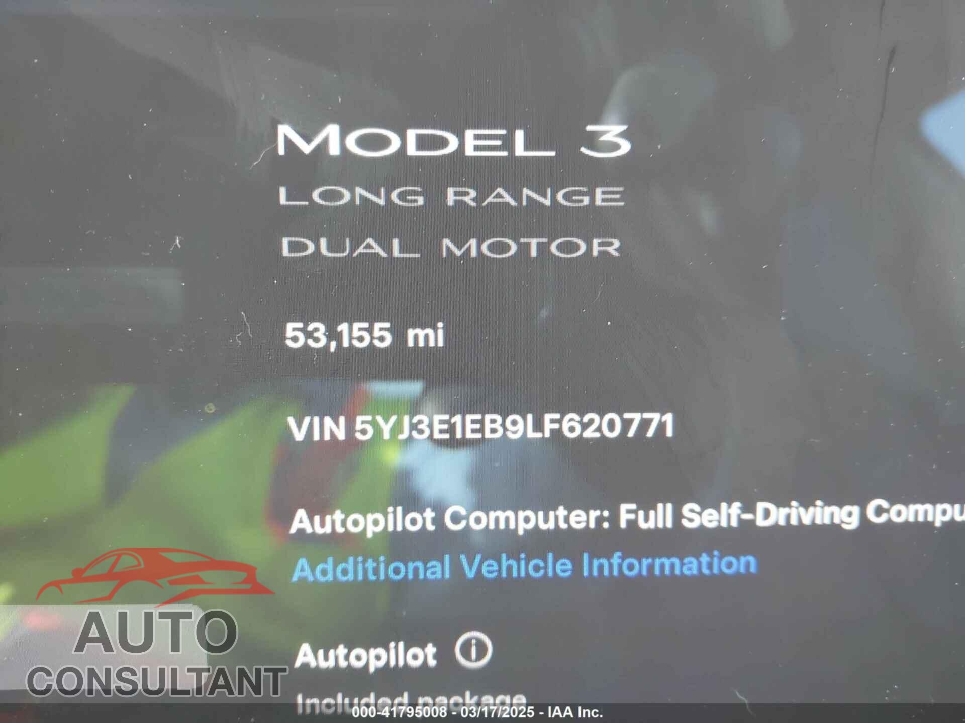 TESLA MODEL 3 2020 - 5YJ3E1EB9LF620771