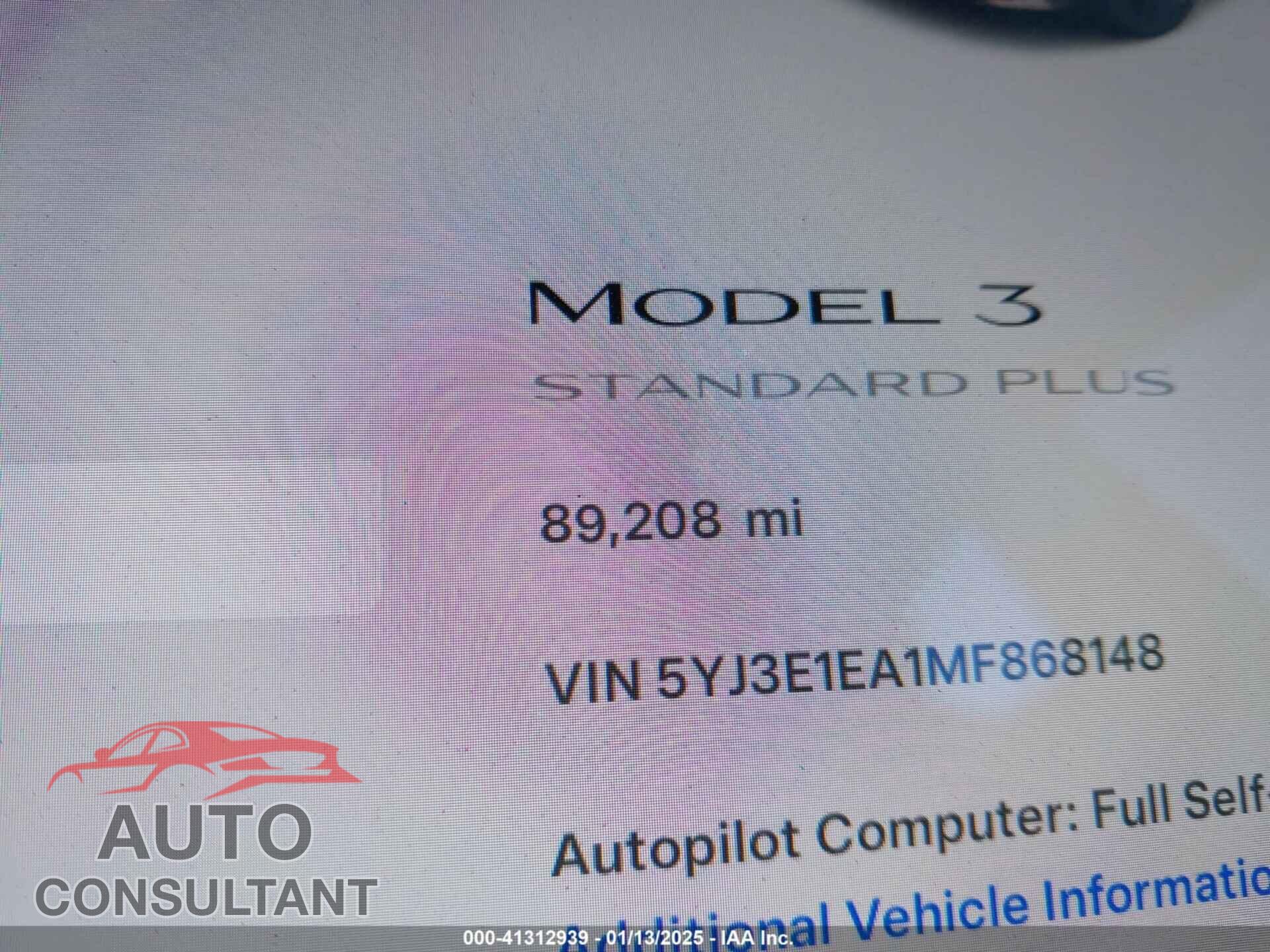 TESLA MODEL 3 2021 - 5YJ3E1EA1MF868148