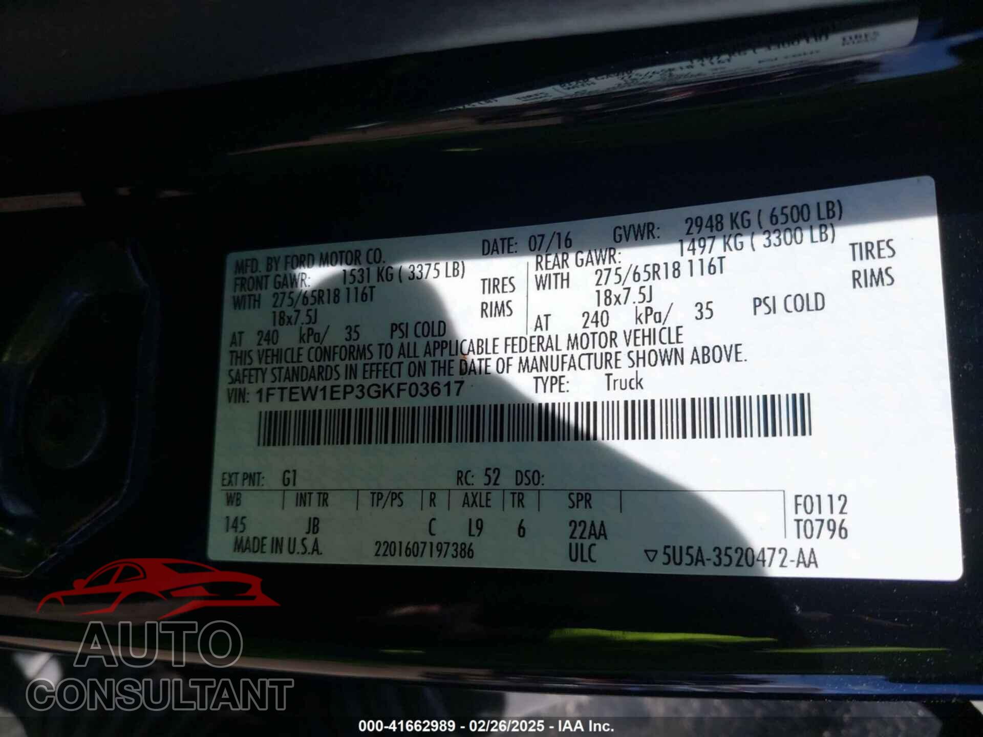 FORD F-150 2016 - 1FTEW1EP3GKF03617