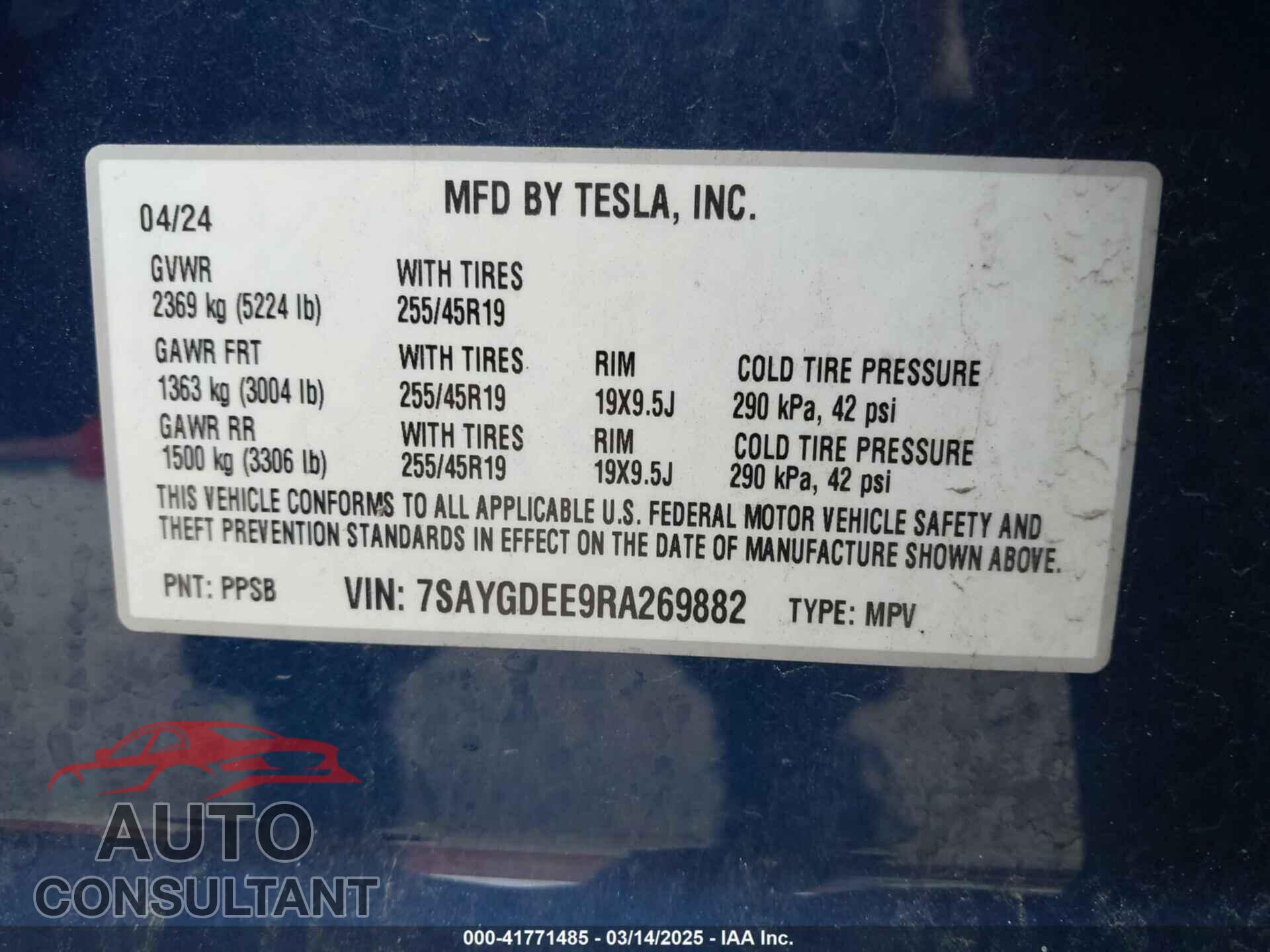 TESLA MODEL Y 2024 - 7SAYGDEE9RA269882