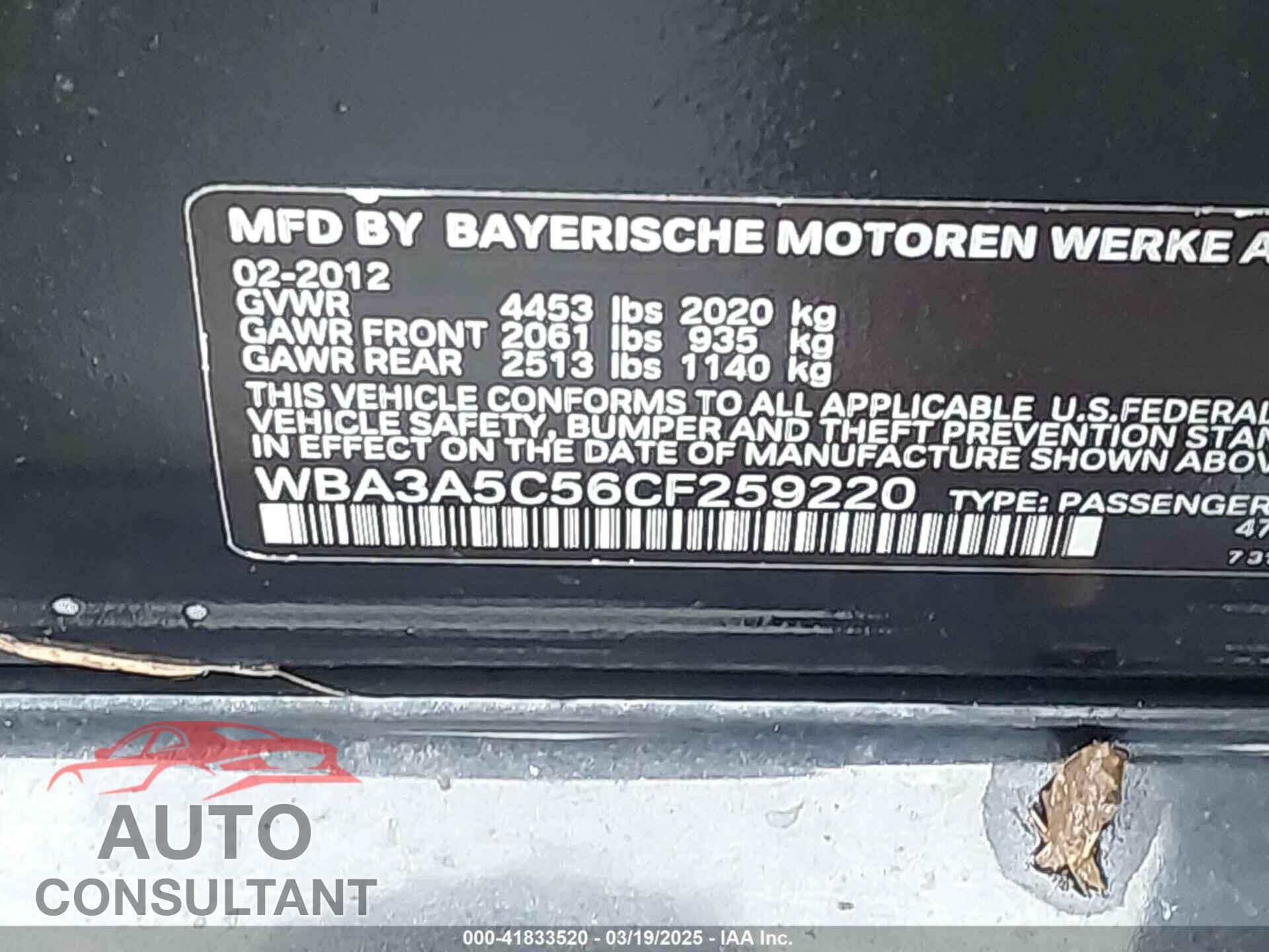 BMW 328I 2012 - WBA3A5C56CF259220
