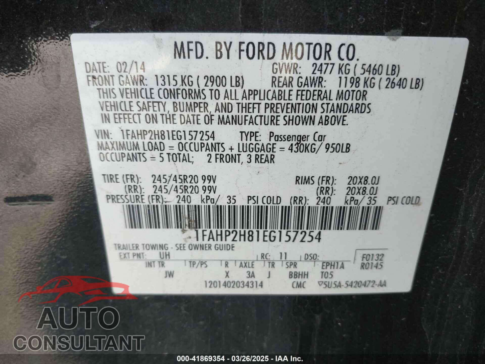 FORD TAURUS 2014 - 1FAHP2H81EG157254
