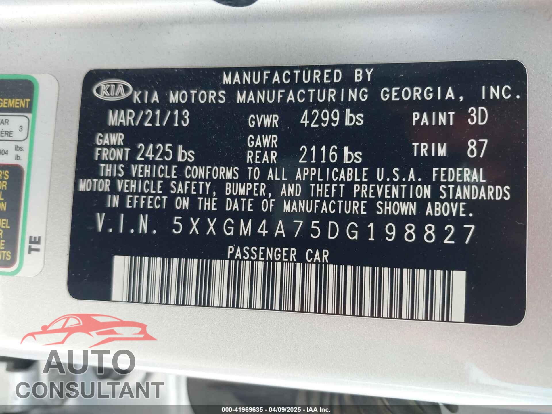 KIA OPTIMA 2013 - 5XXGM4A75DG198827
