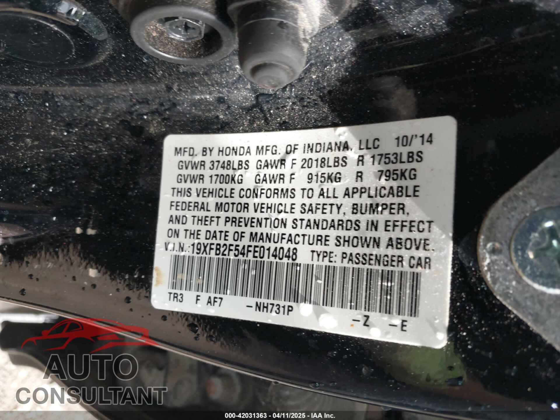 HONDA CIVIC 2015 - 19XFB2F54FE014048