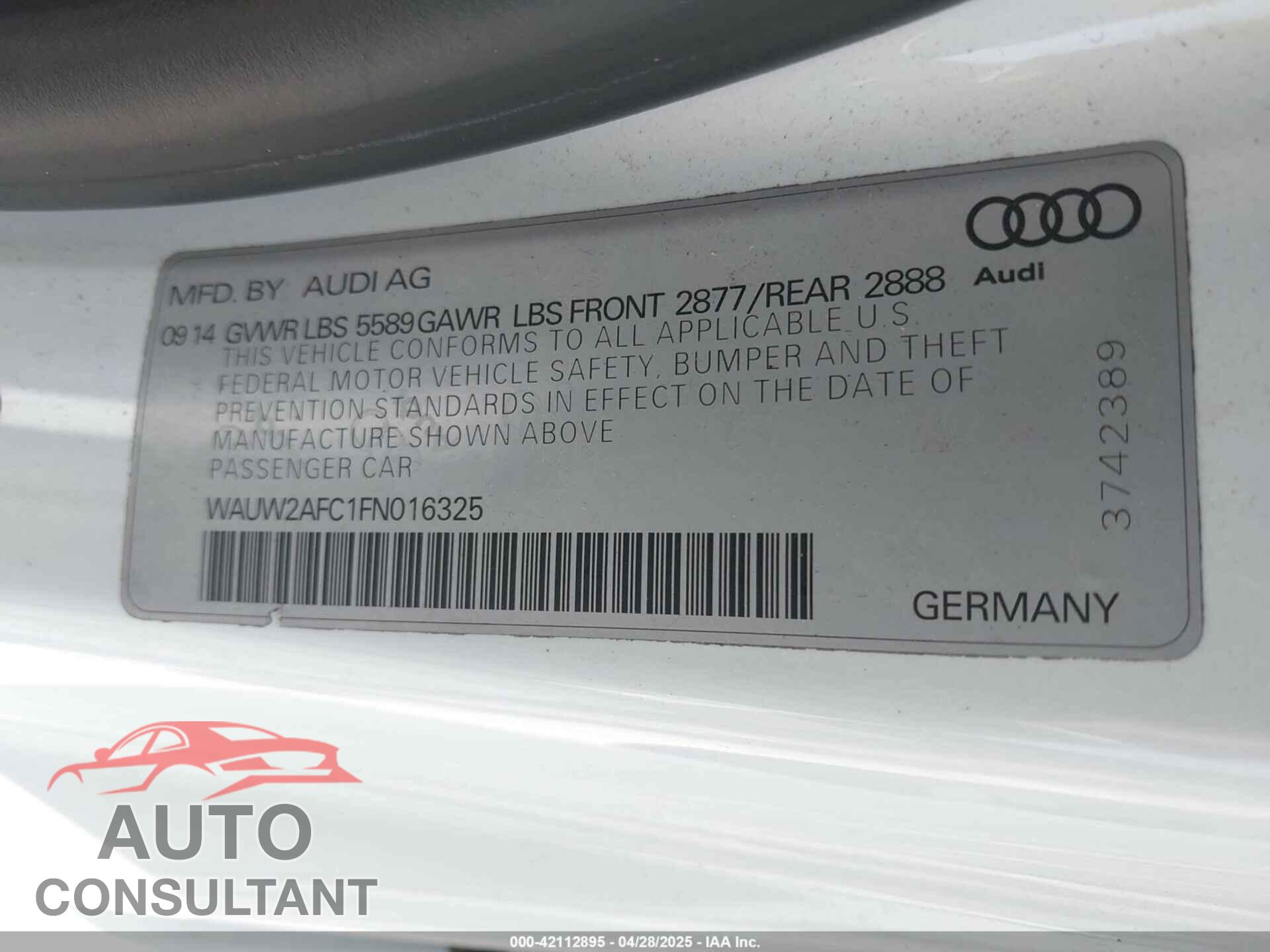 AUDI S7 2015 - WAUW2AFC1FN016325
