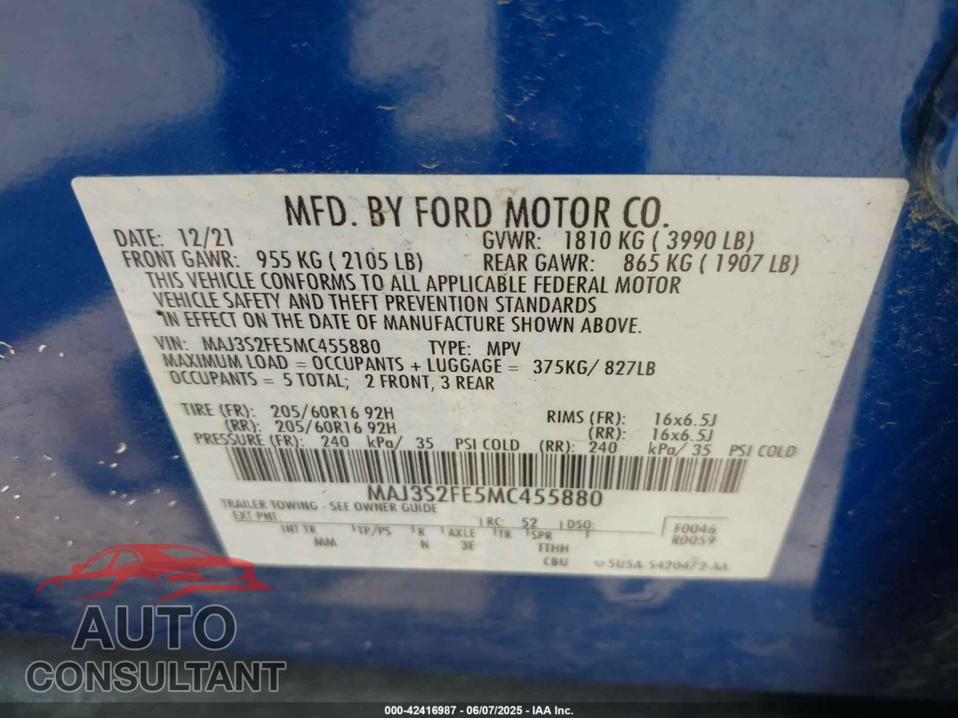FORD ECOSPORT 2021 - MAJ3S2FE5MC455880