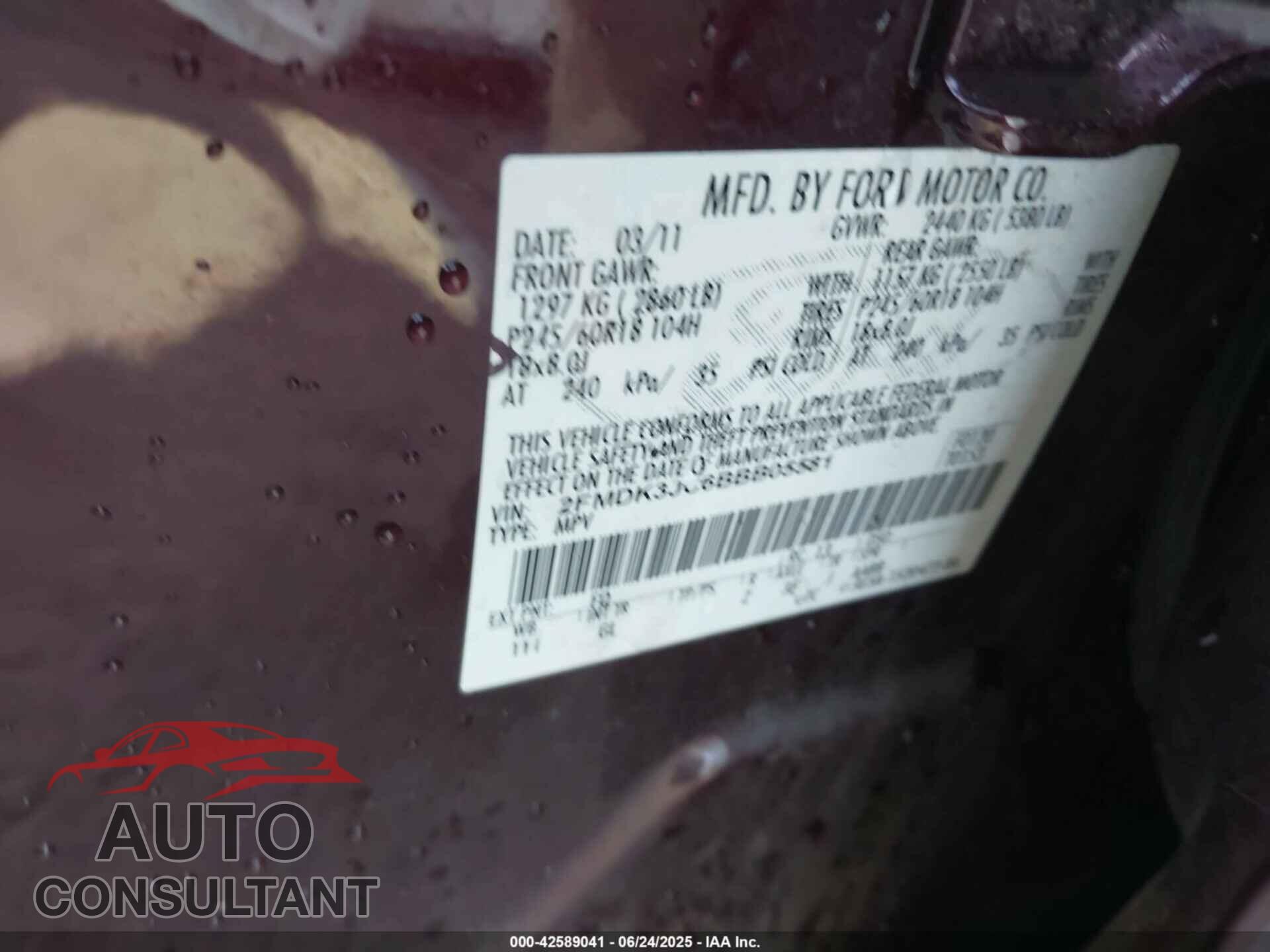 FORD EDGE 2011 - 2FMDK3JC6BBB05581