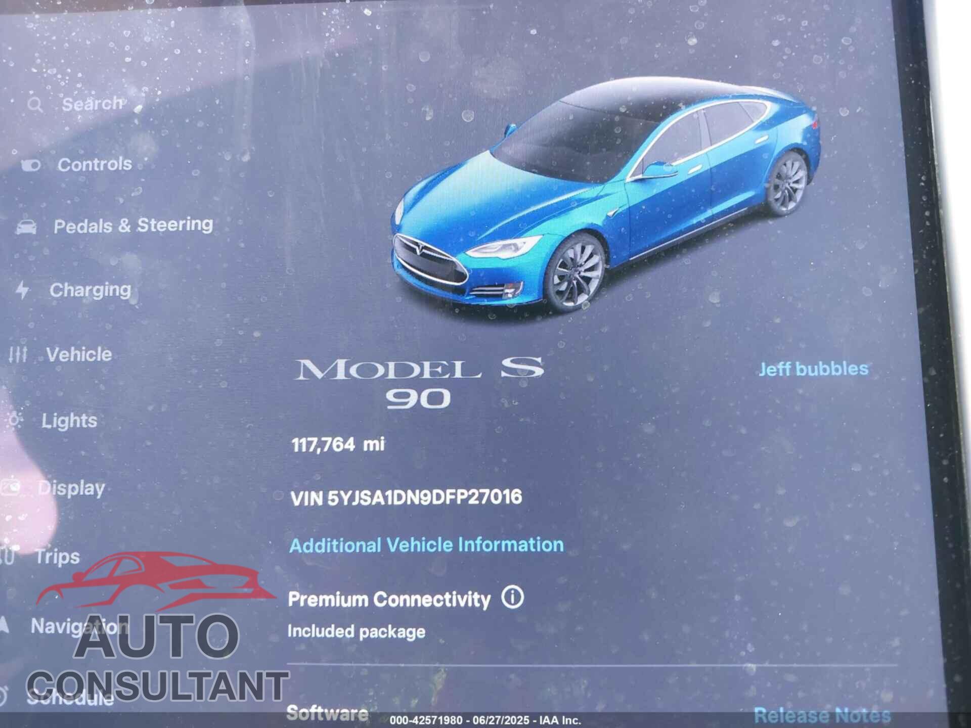 TESLA MODEL S 2013 - 5YJSA1DN9DFP27016