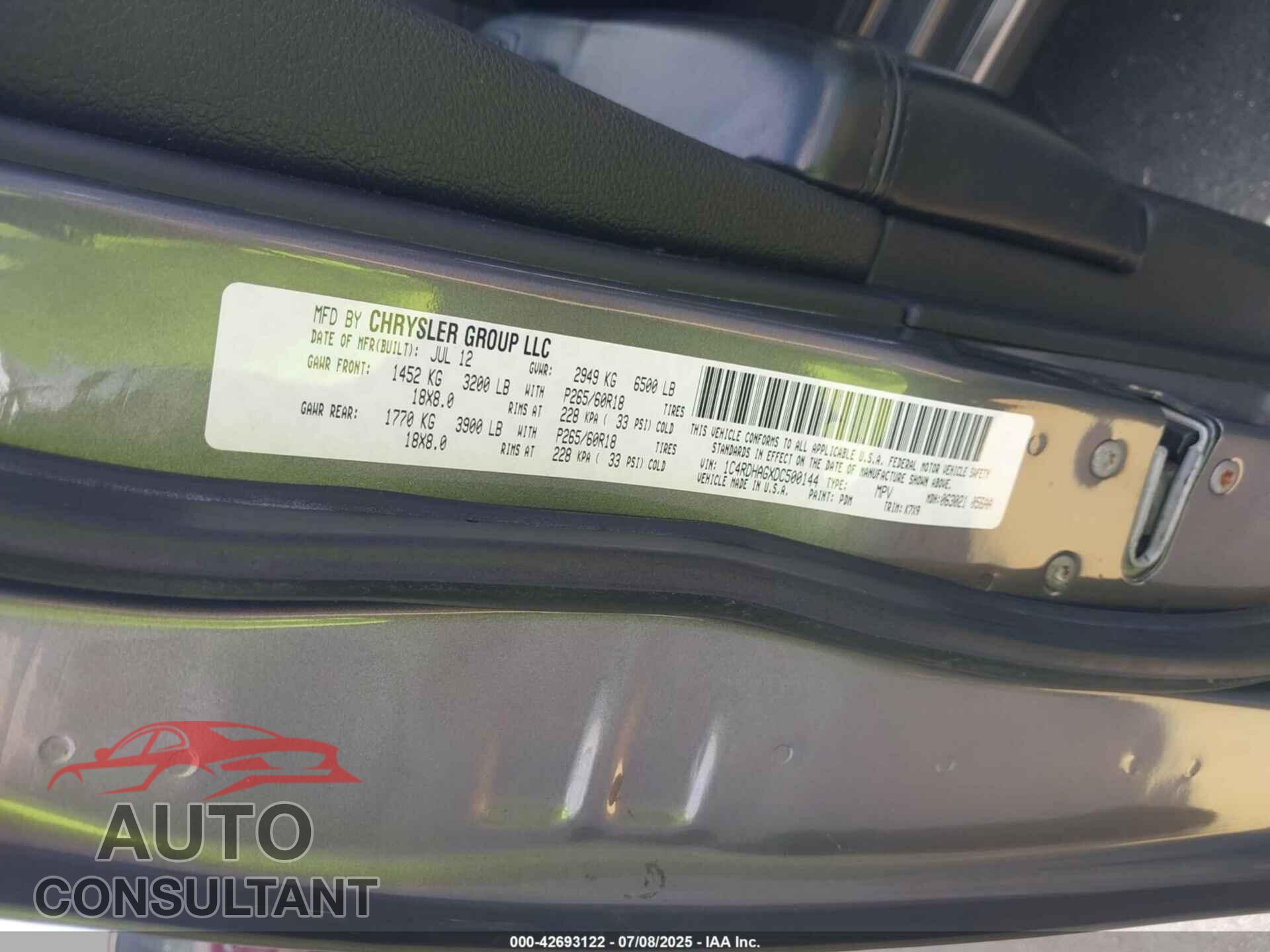 DODGE DURANGO 2013 - 1C4RDHAGXDC500144