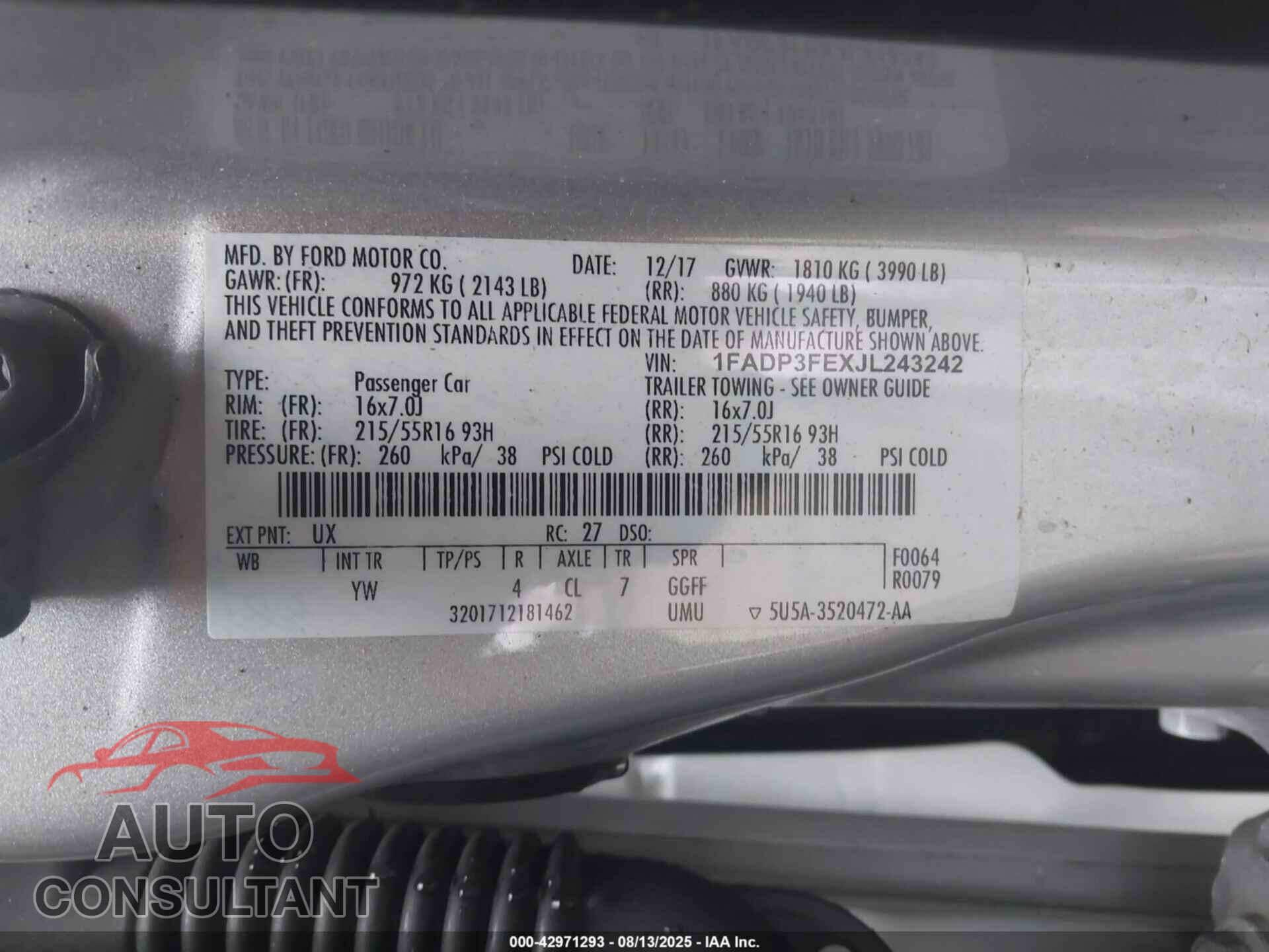FORD FOCUS 2018 - 1FADP3FEXJL243242