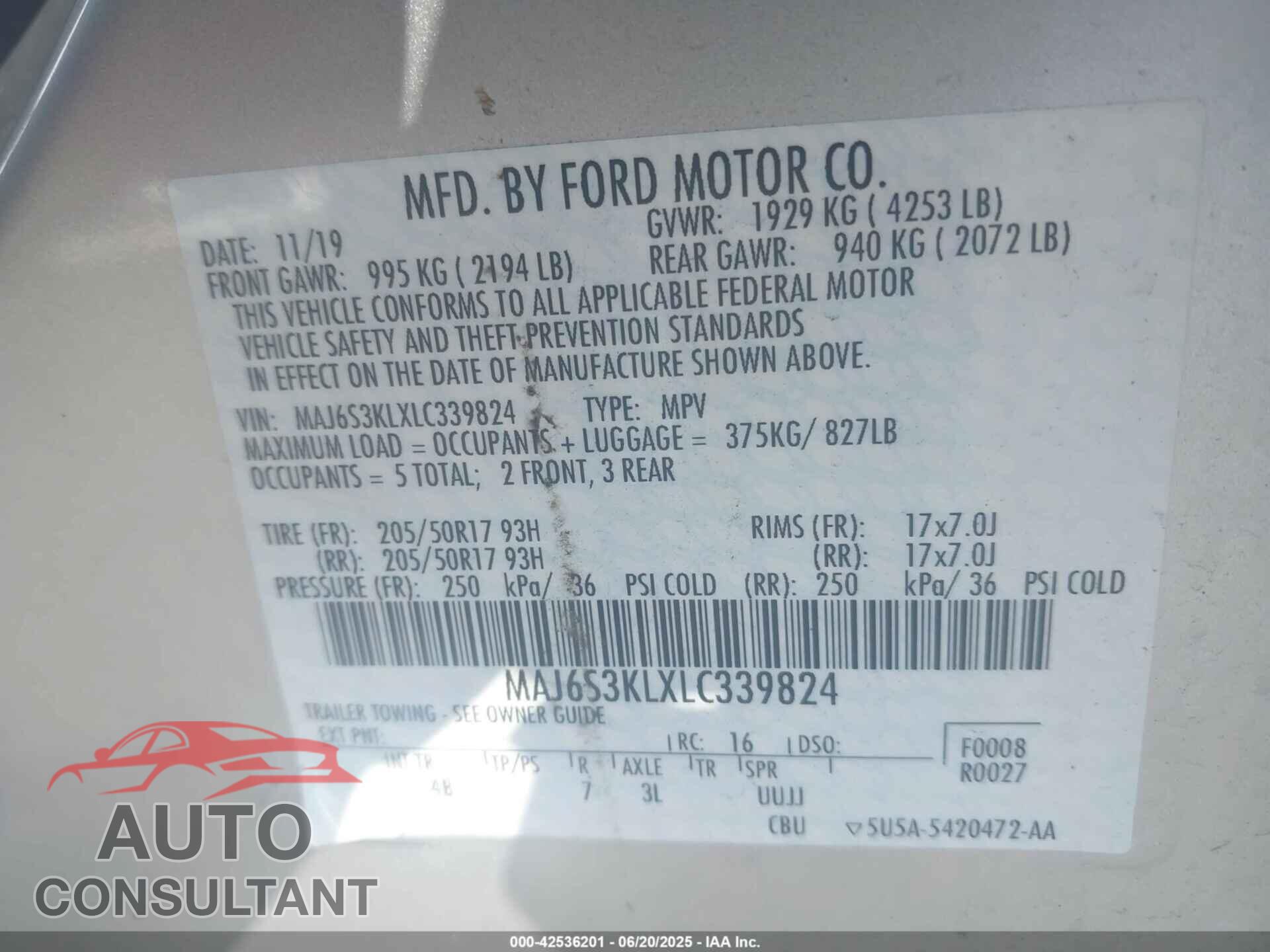 FORD ECOSPORT 2020 - MAJ6S3KLXLC339824