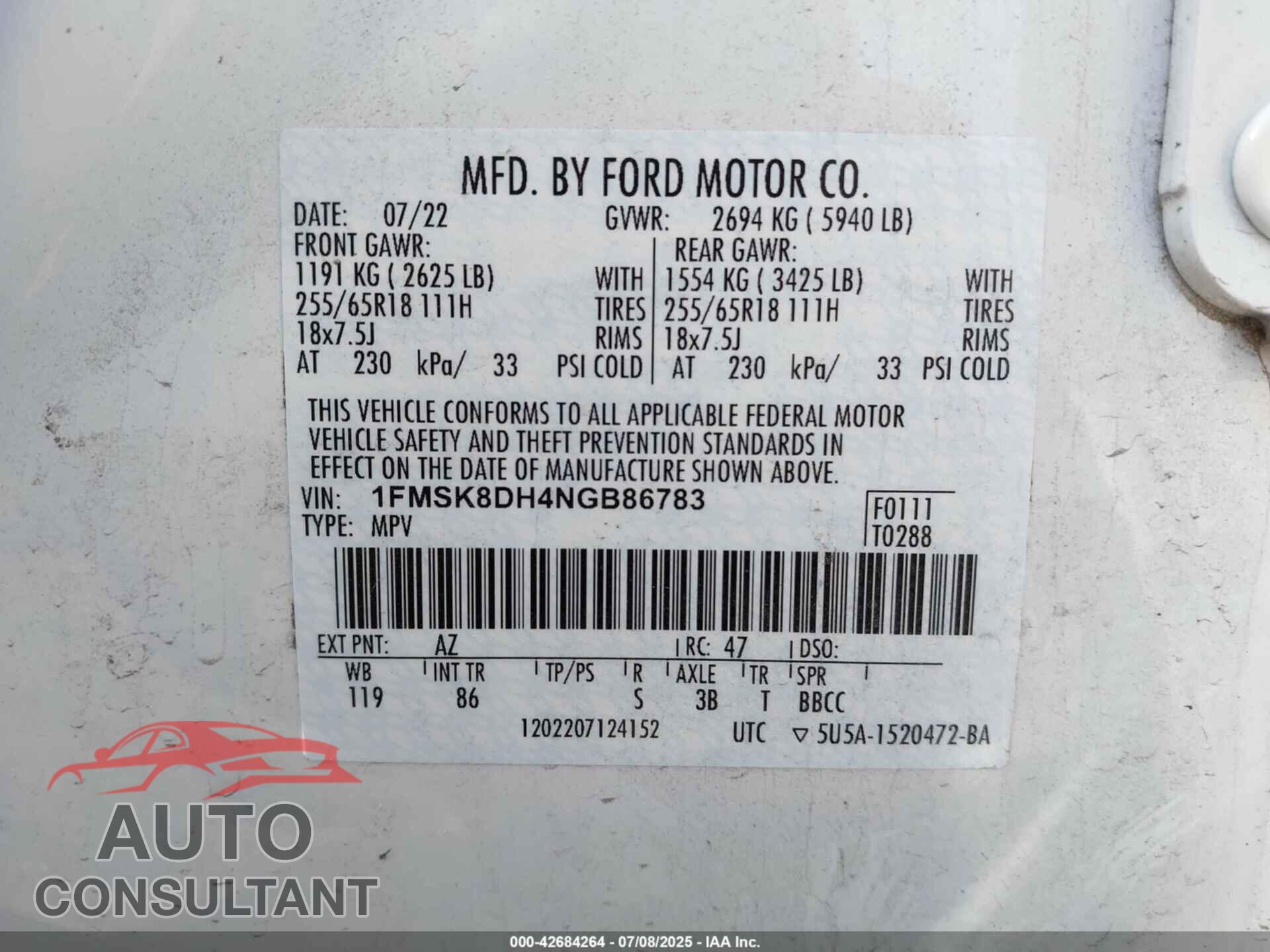 FORD EXPLORER 2022 - 1FMSK8DH4NGB86783
