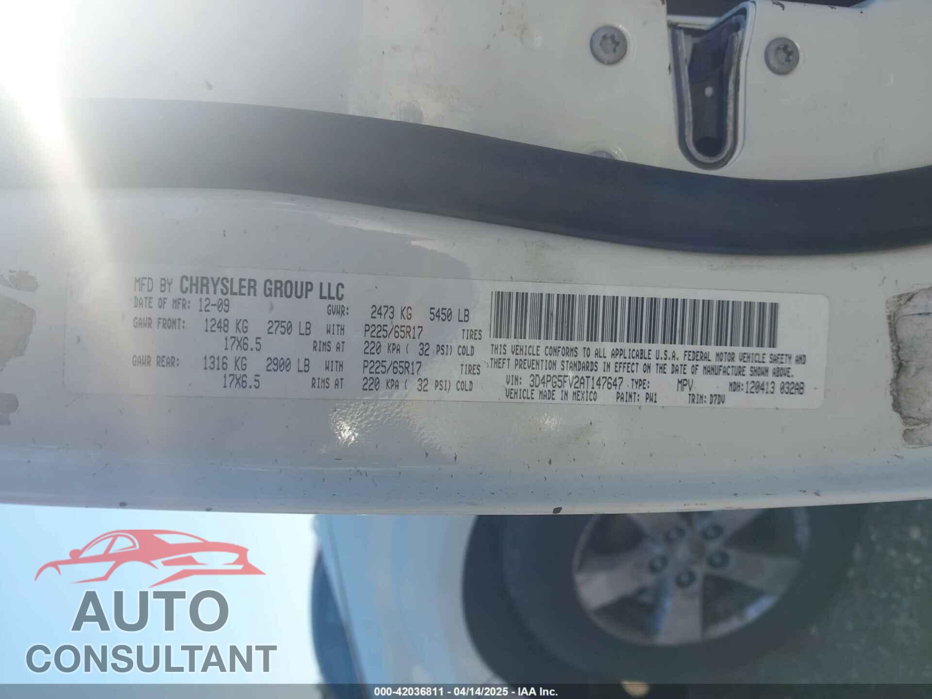 DODGE JOURNEY 2010 - 3D4PG5FV2AT147647