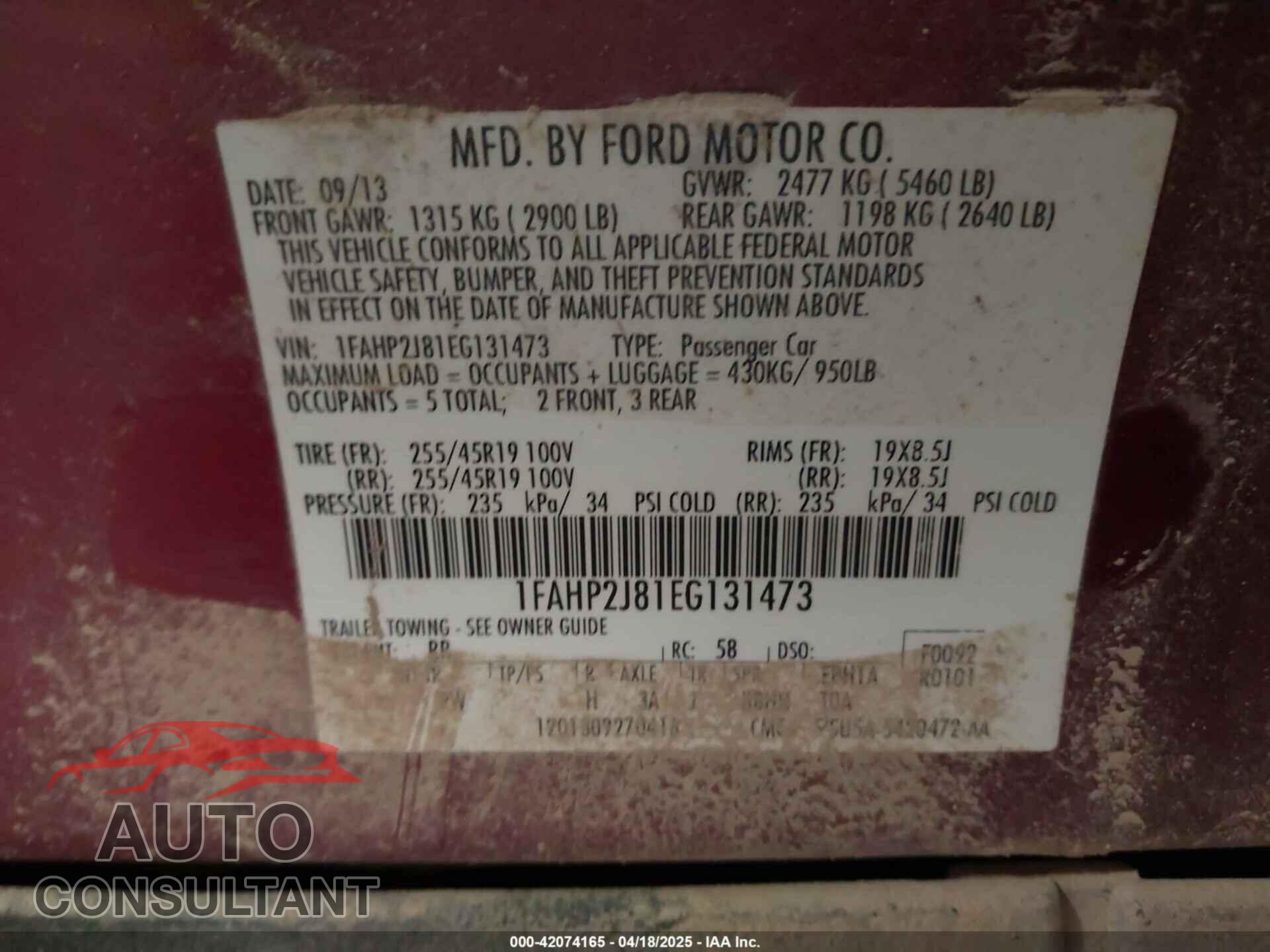 FORD TAURUS 2014 - 1FAHP2J81EG131473