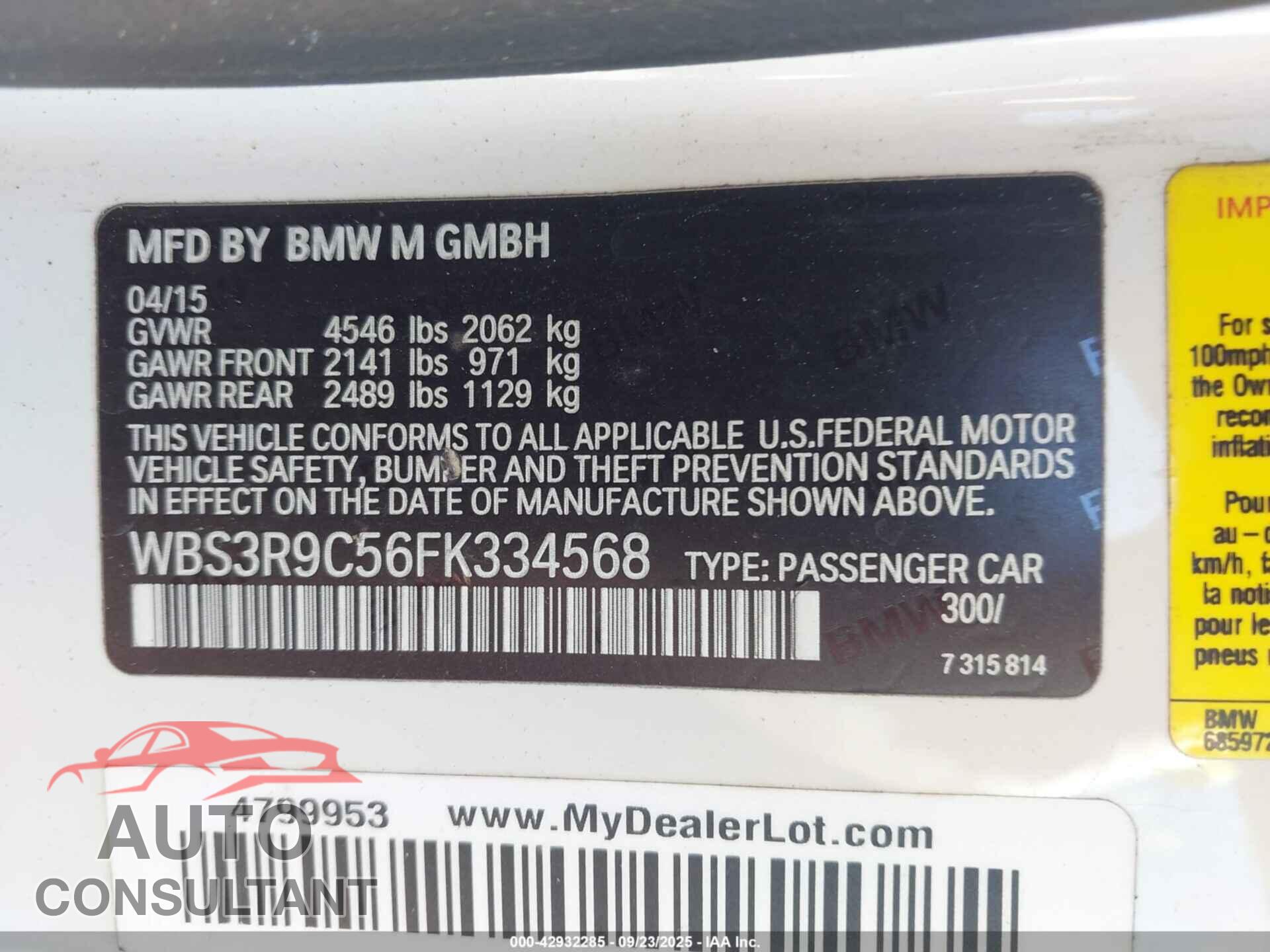 BMW M4 2015 - WBS3R9C56FK334568