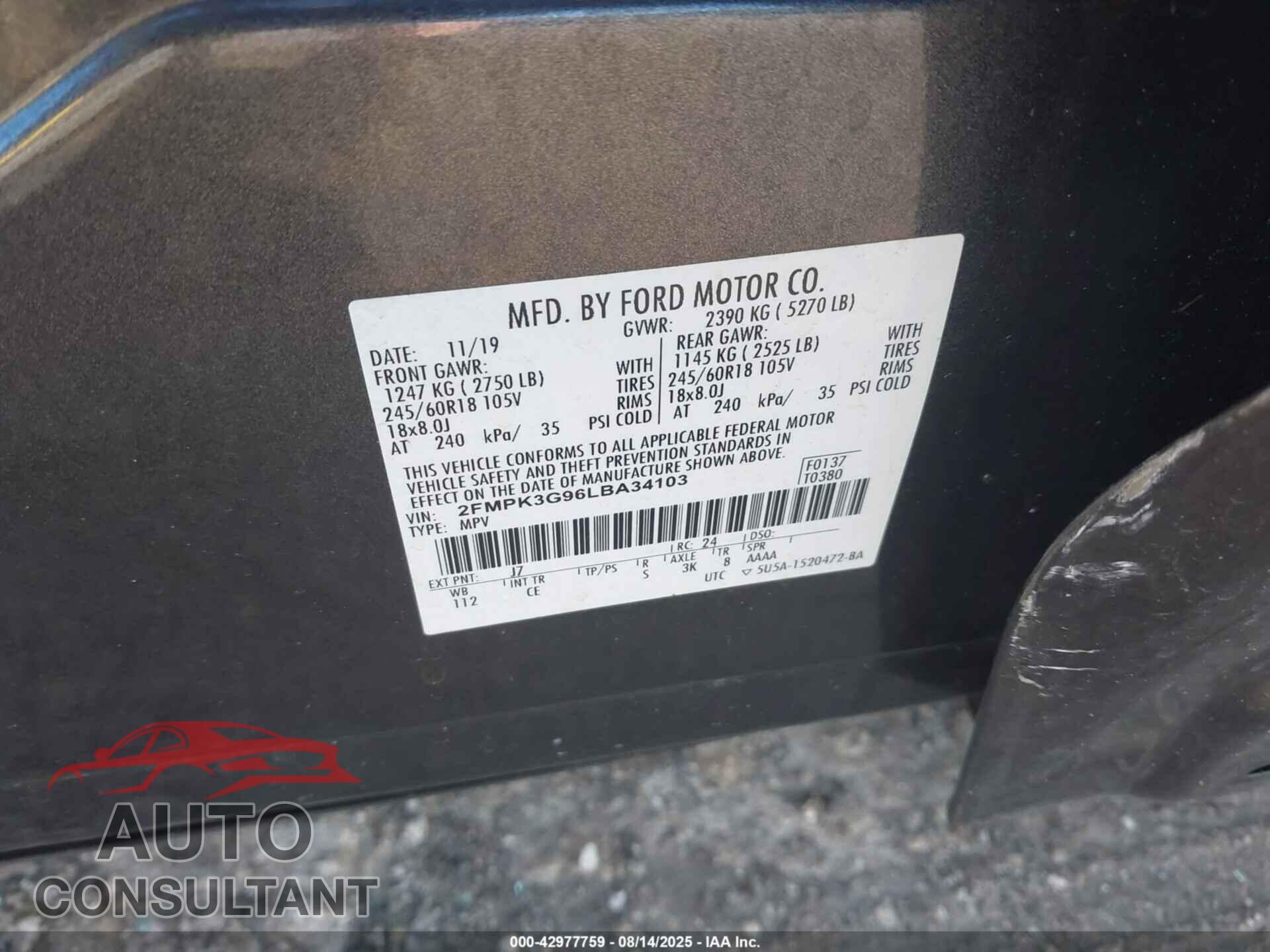 FORD EDGE 2020 - 2FMPK3G96LBA34103
