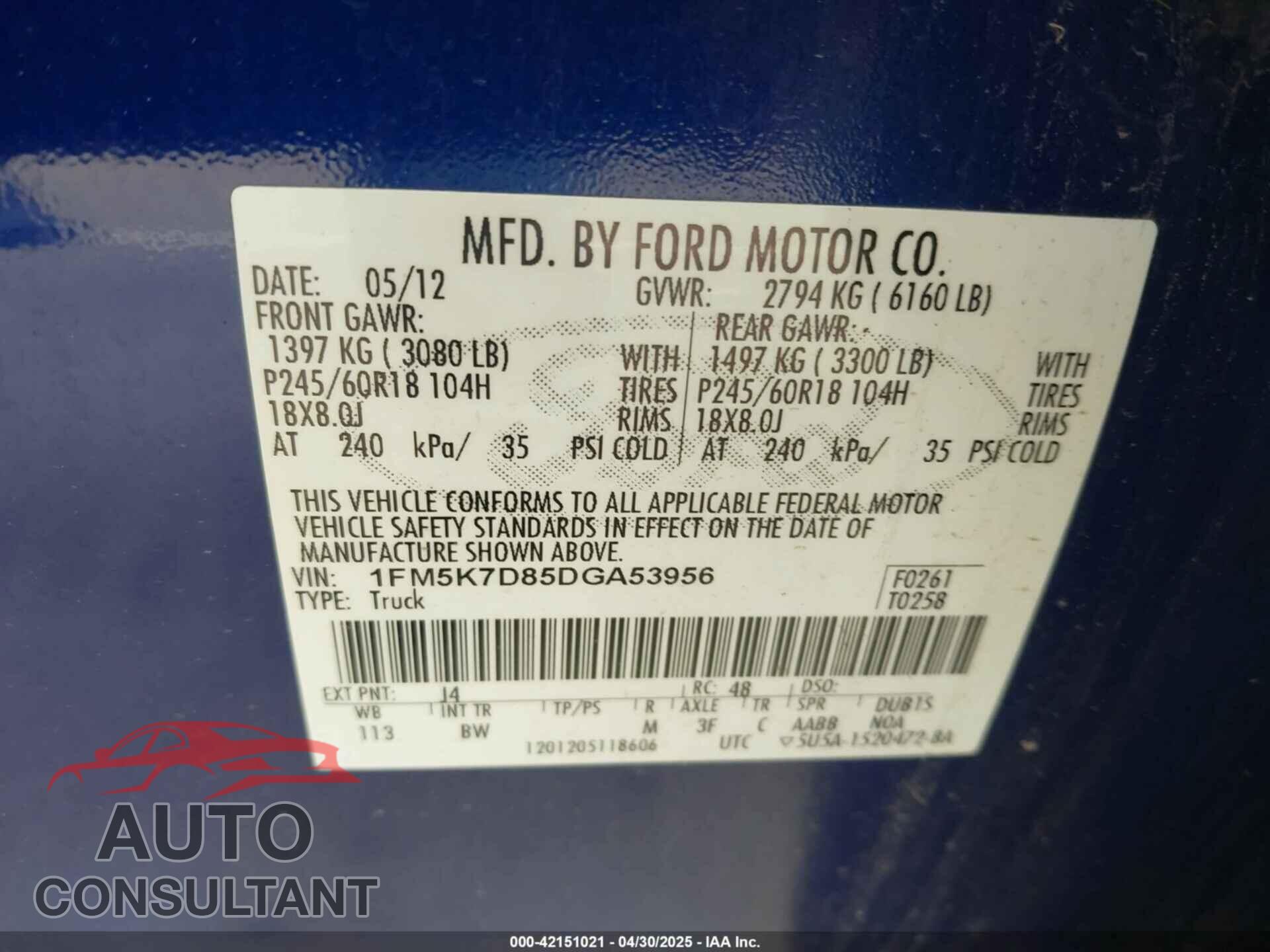 FORD EXPLORER 2013 - 1FM5K7D85DGA53956
