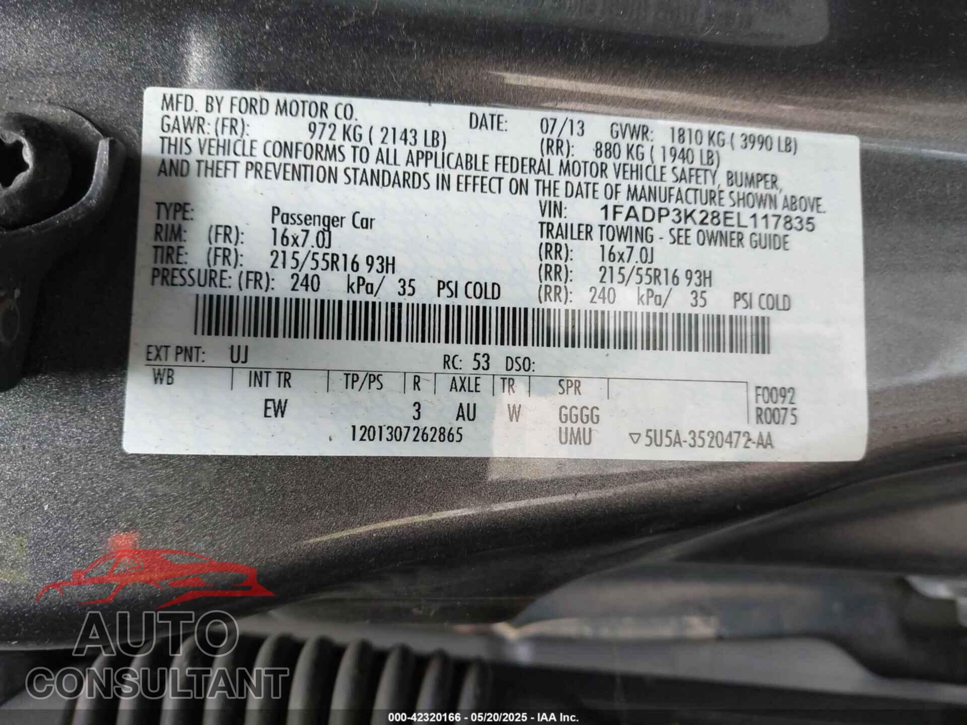 FORD FOCUS 2014 - 1FADP3K28EL117835