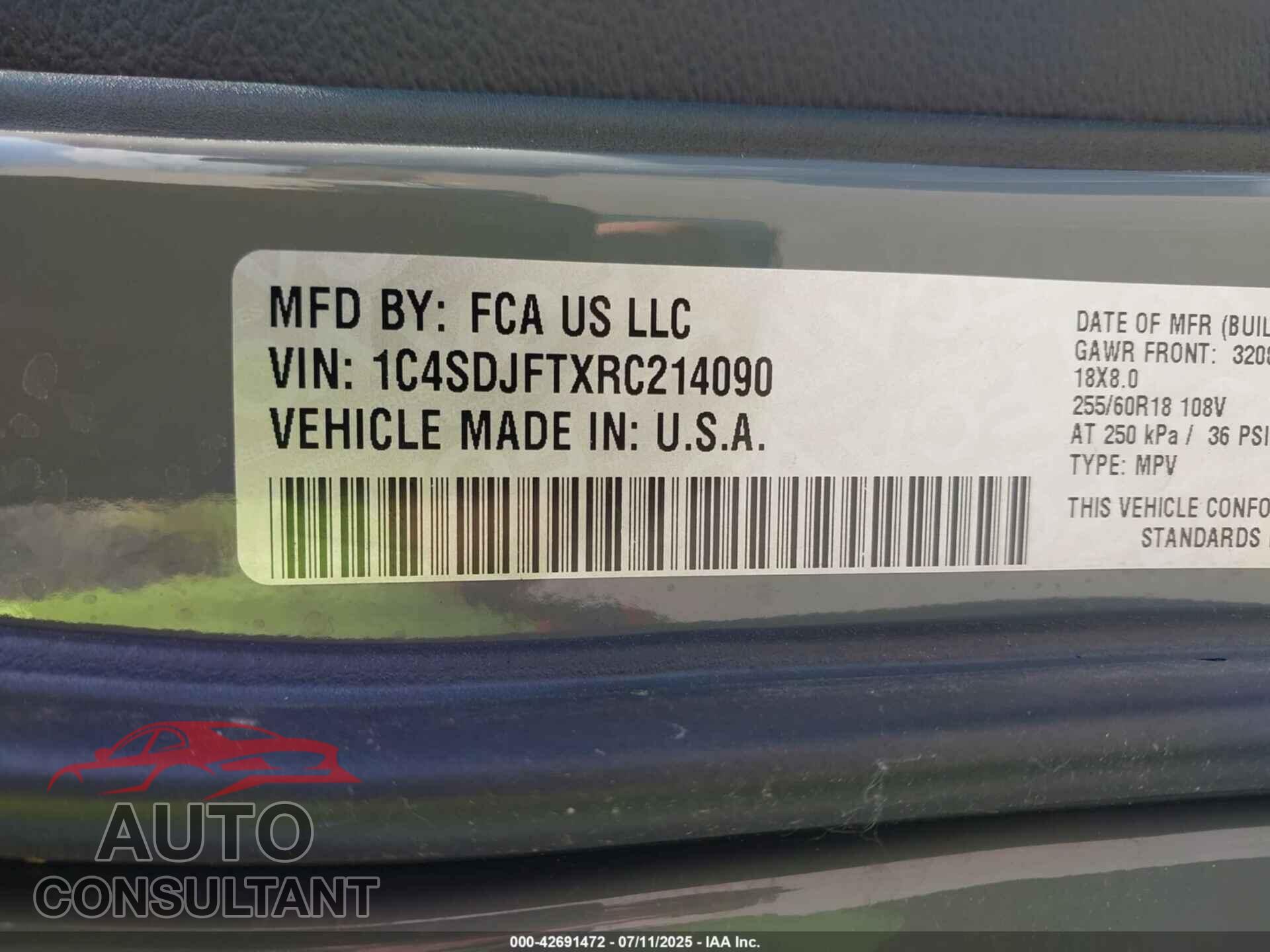 DODGE DURANGO 2024 - 1C4SDJFTXRC214090