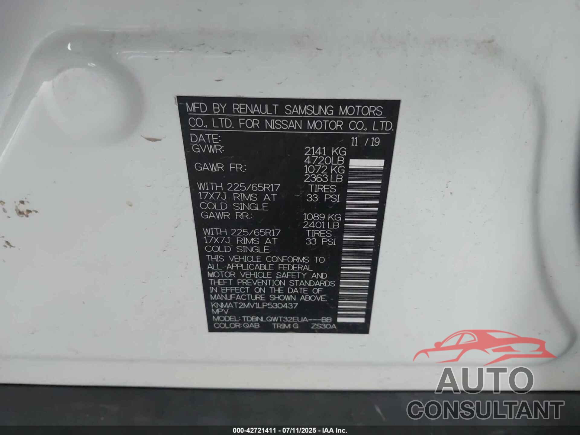 NISSAN ROGUE 2020 - KNMAT2MV1LP530437