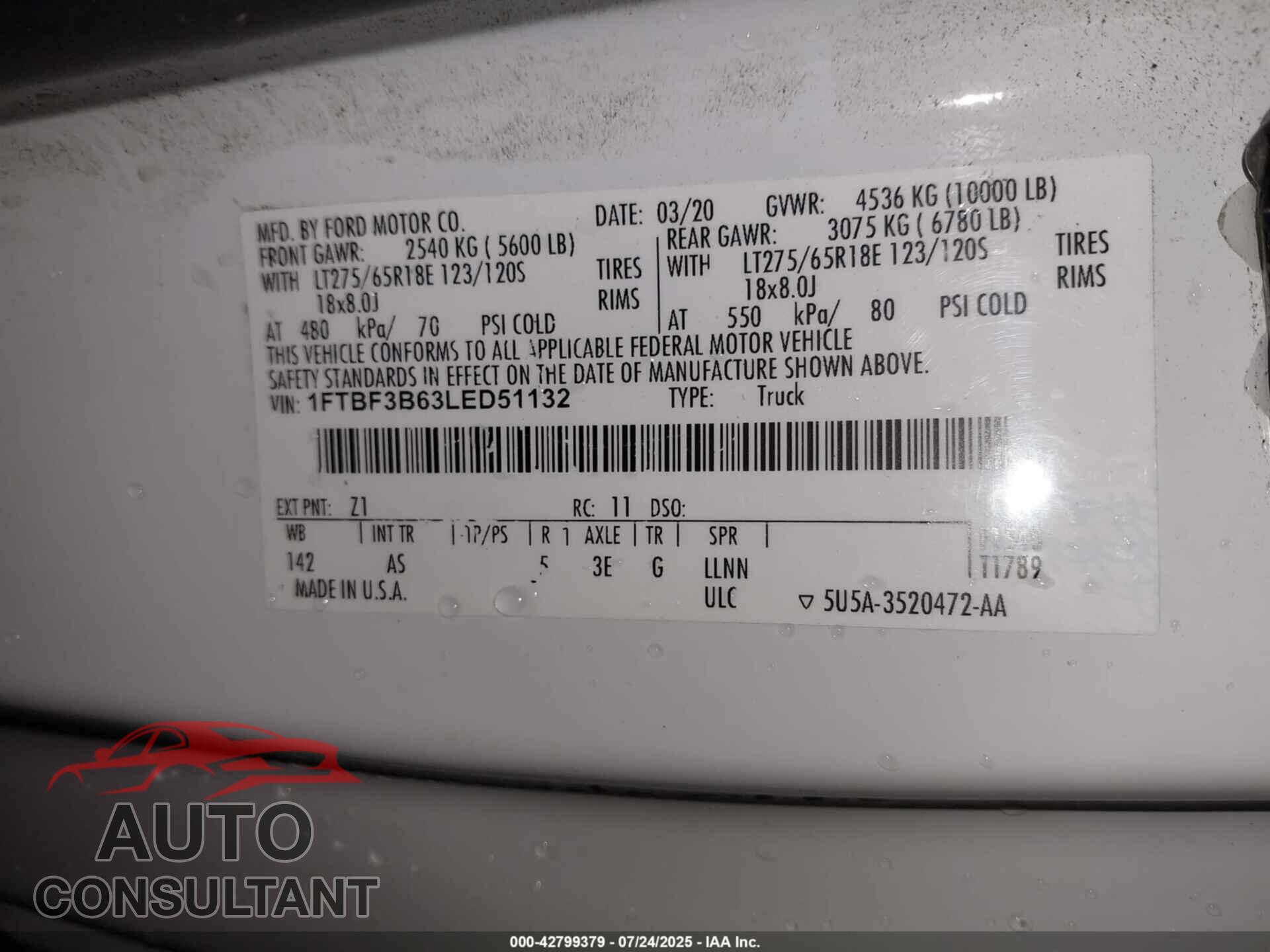 FORD F-350 2020 - 1FTBF3B63LED51132