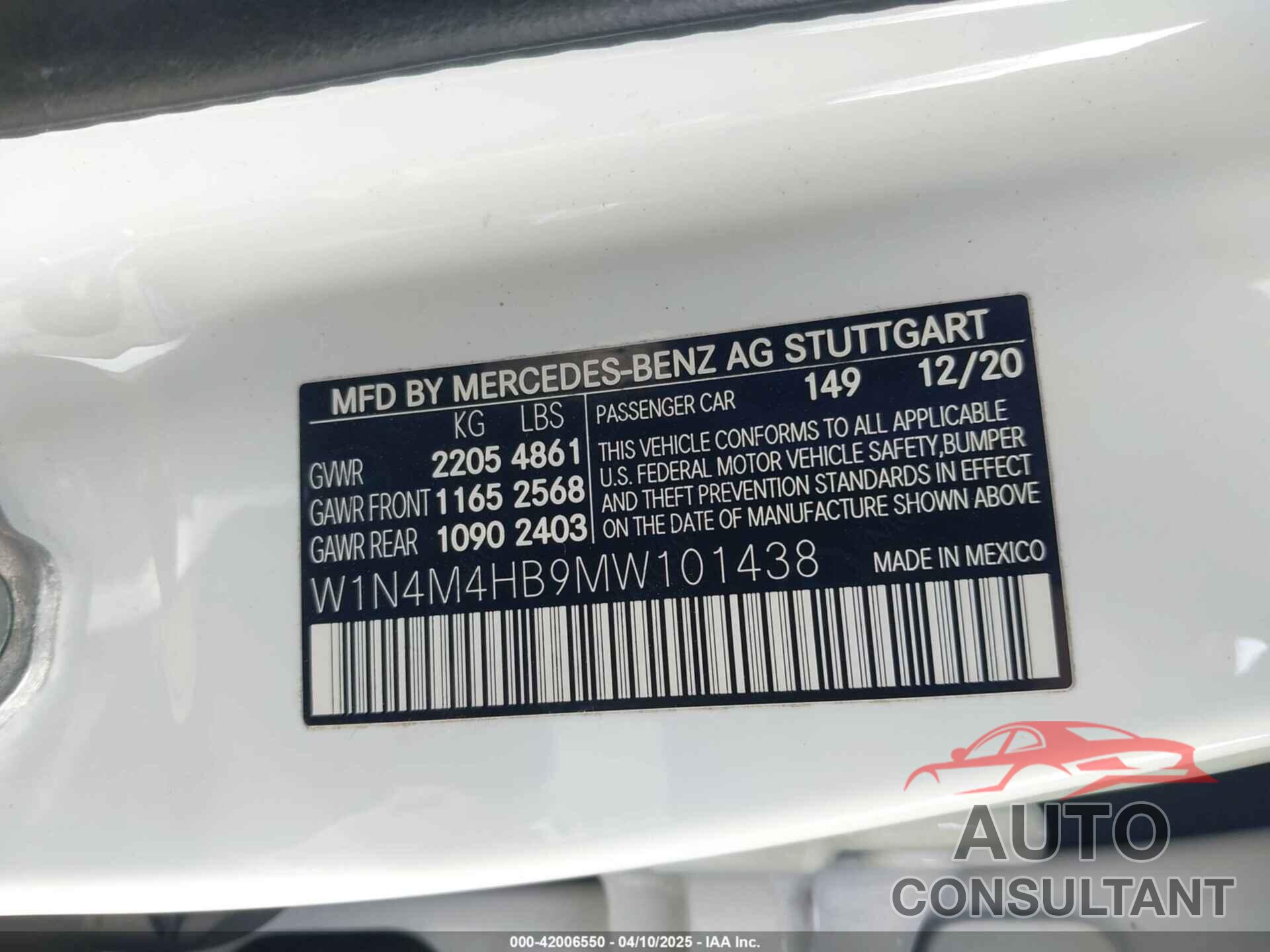 MERCEDES-BENZ GLB 250 2021 - W1N4M4HB9MW101438