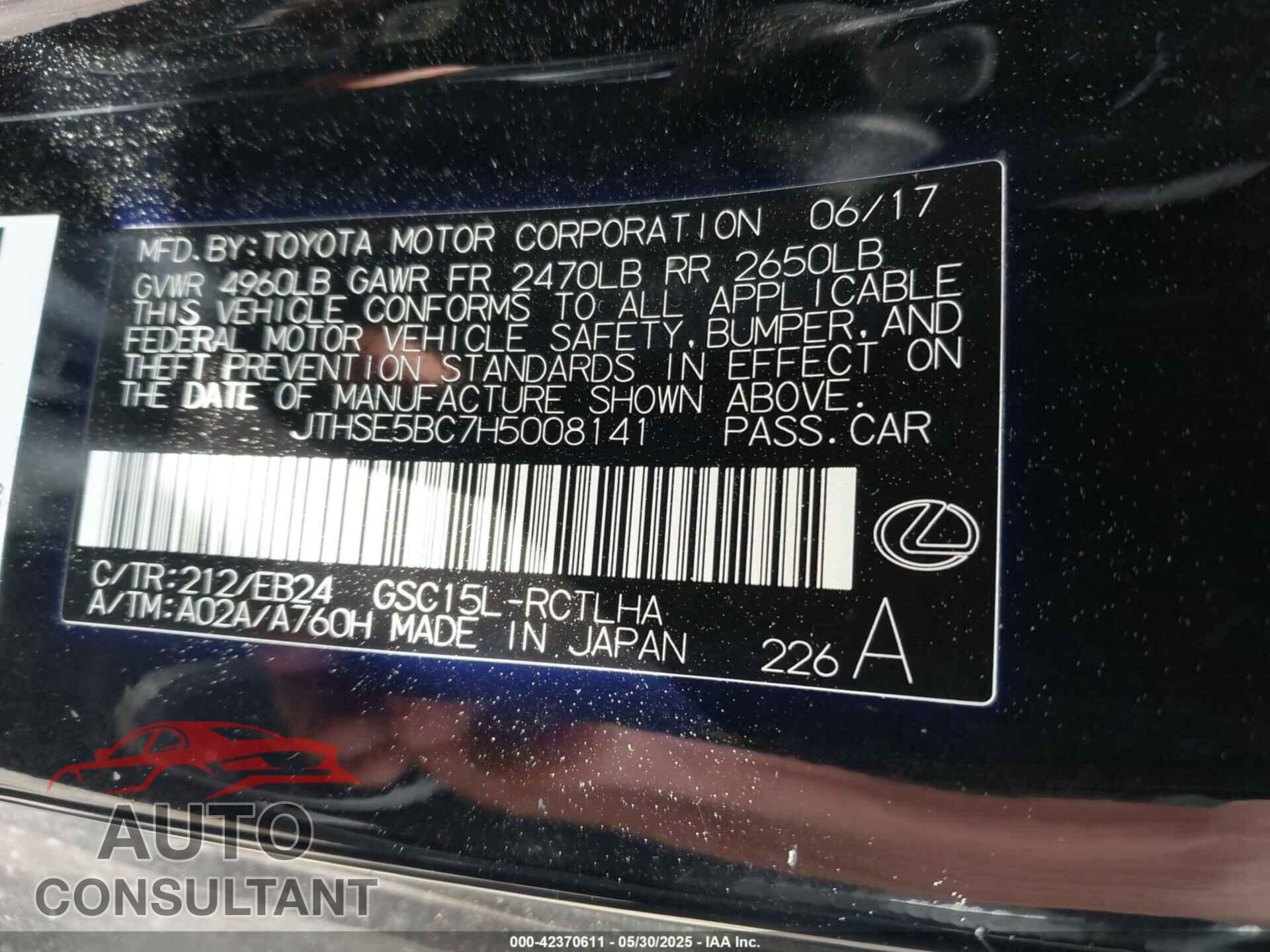 LEXUS RC 2017 - JTHSE5BC7H5008141