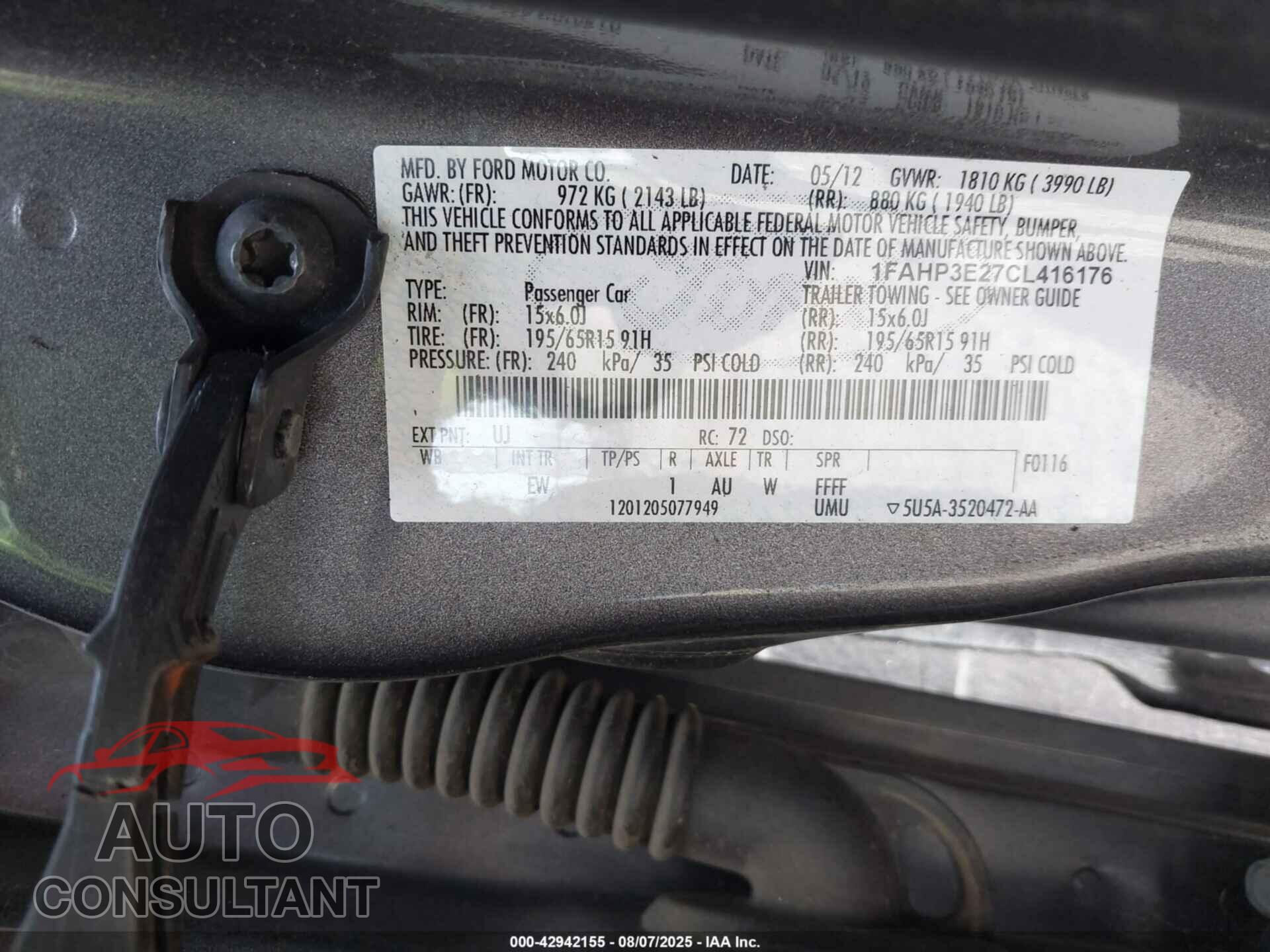FORD FOCUS 2012 - 1FAHP3E27CL416176