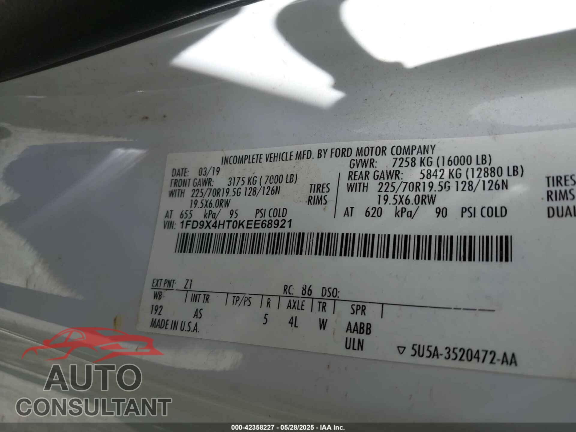 FORD F-450 CHASSIS 2019 - 1FD9X4HT0KEE68921